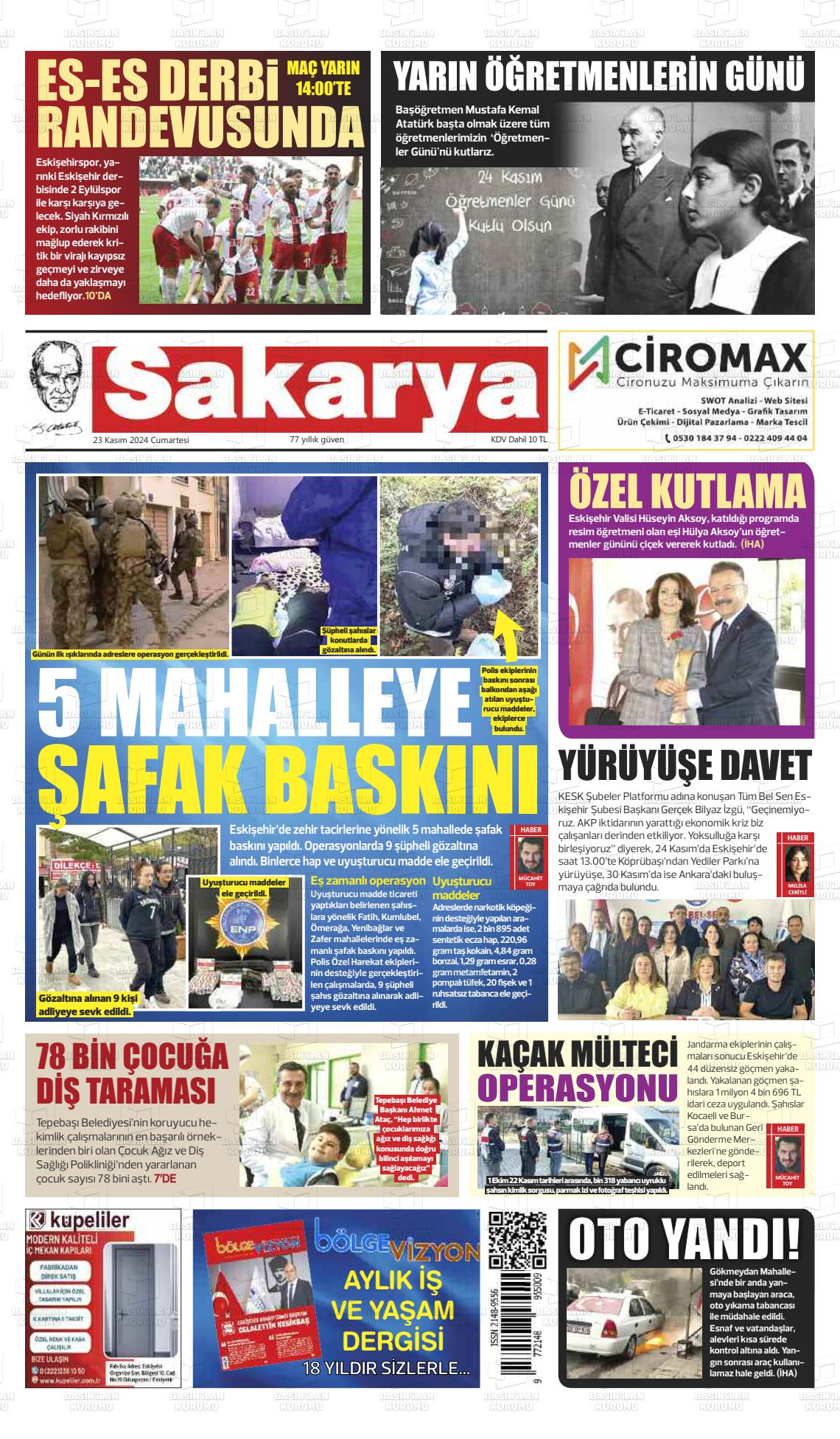 23 Kasım 2024 Sakarya Gazete Manşeti