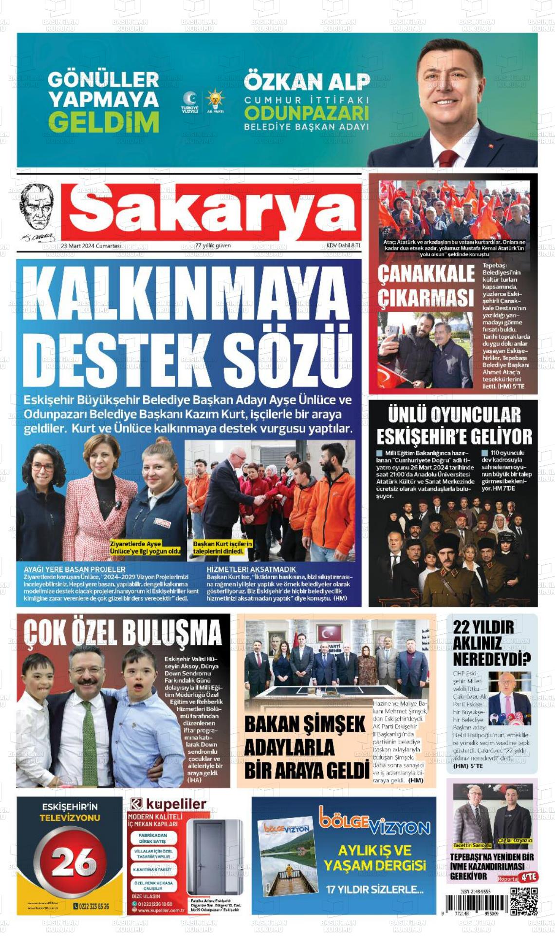 23 Mart 2024 Sakarya Gazete Manşeti