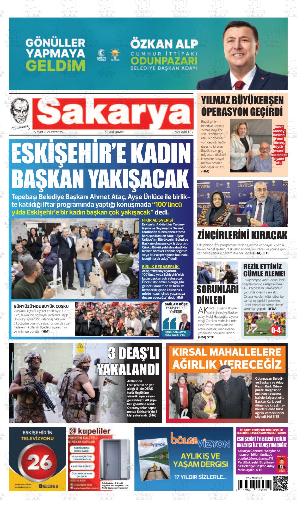 25 Mart 2024 Sakarya Gazete Manşeti