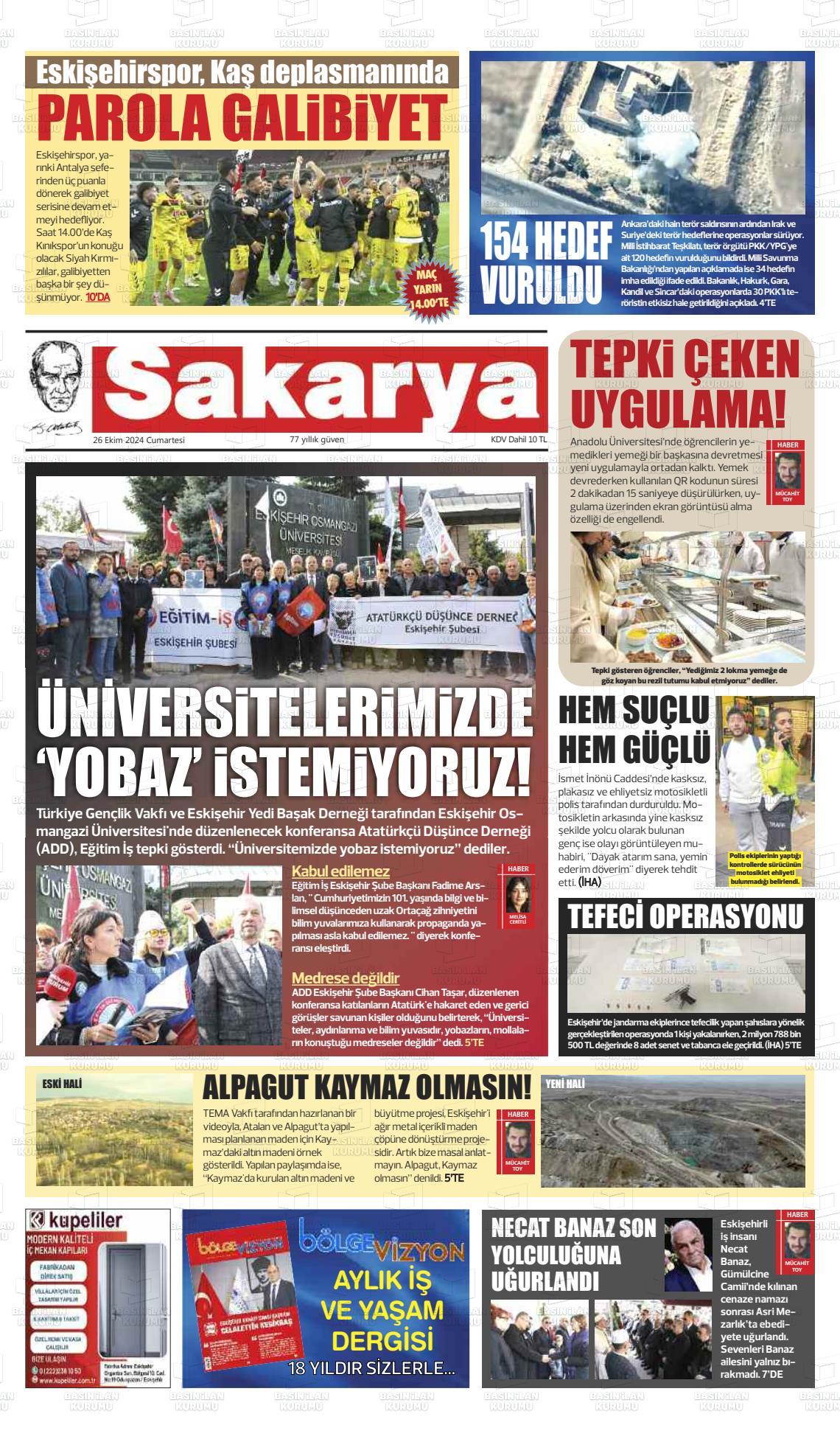 26 Ekim 2024 Sakarya Gazete Manşeti