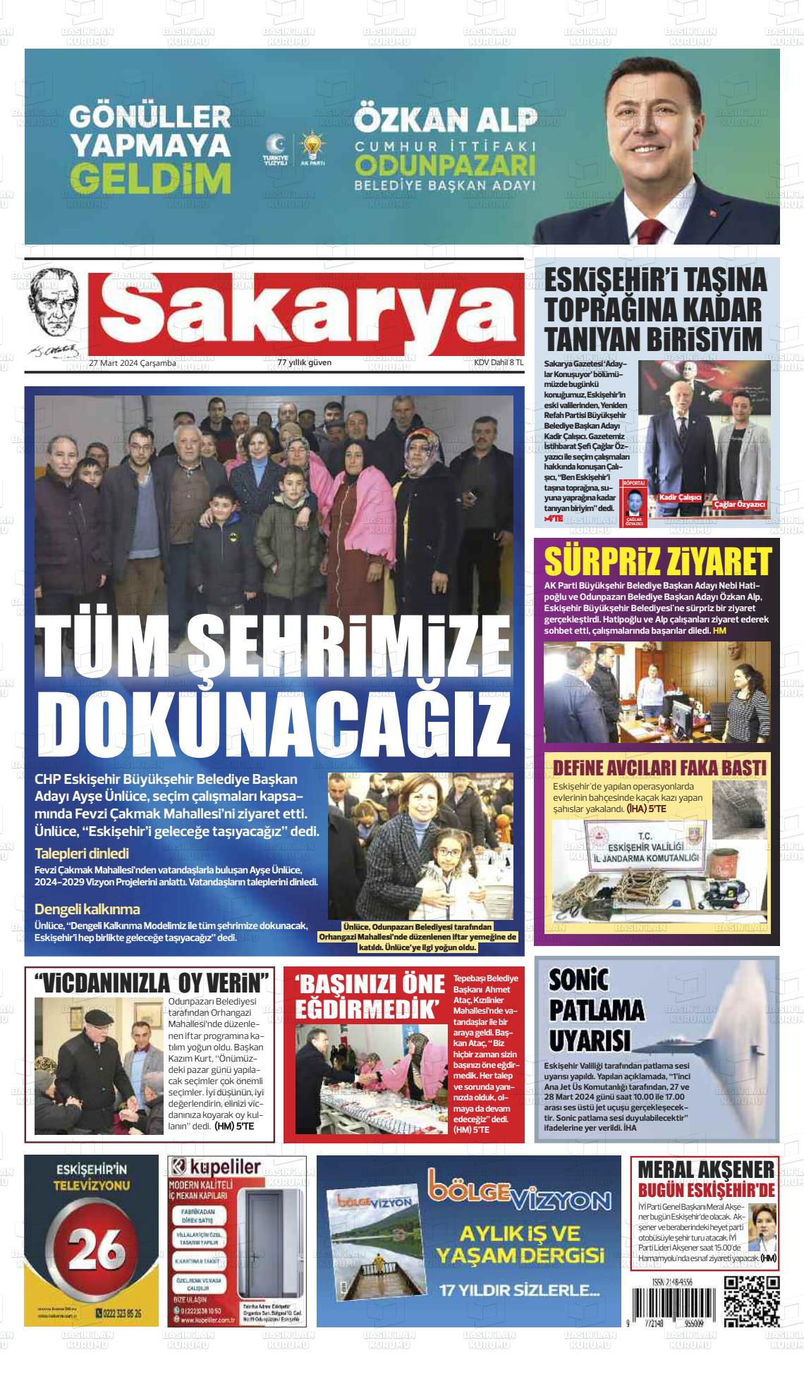 27 Mart 2024 Sakarya Gazete Manşeti