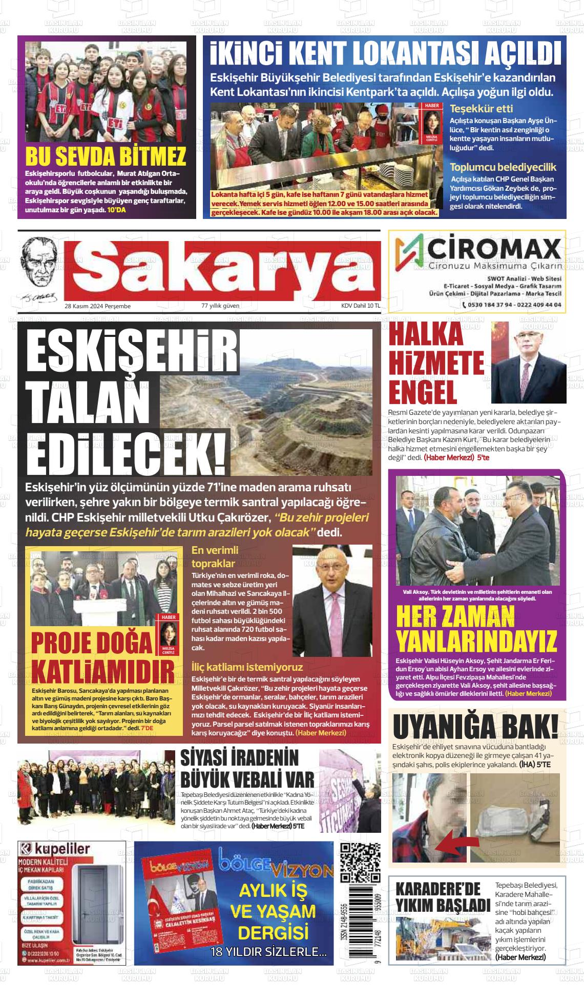 21 Aralık 2024 Sakarya Gazete Manşeti