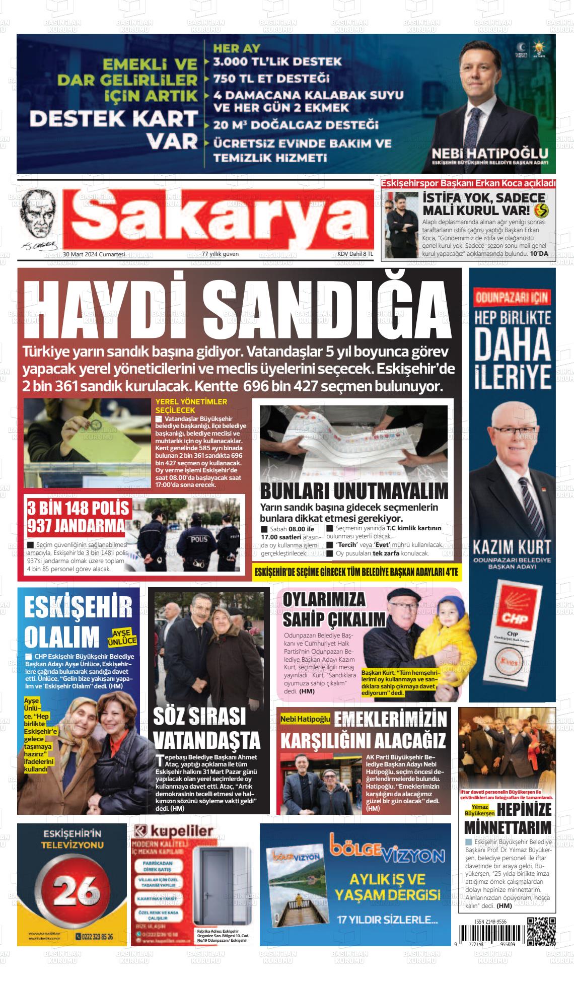 30 Mart 2024 Sakarya Gazete Manşeti