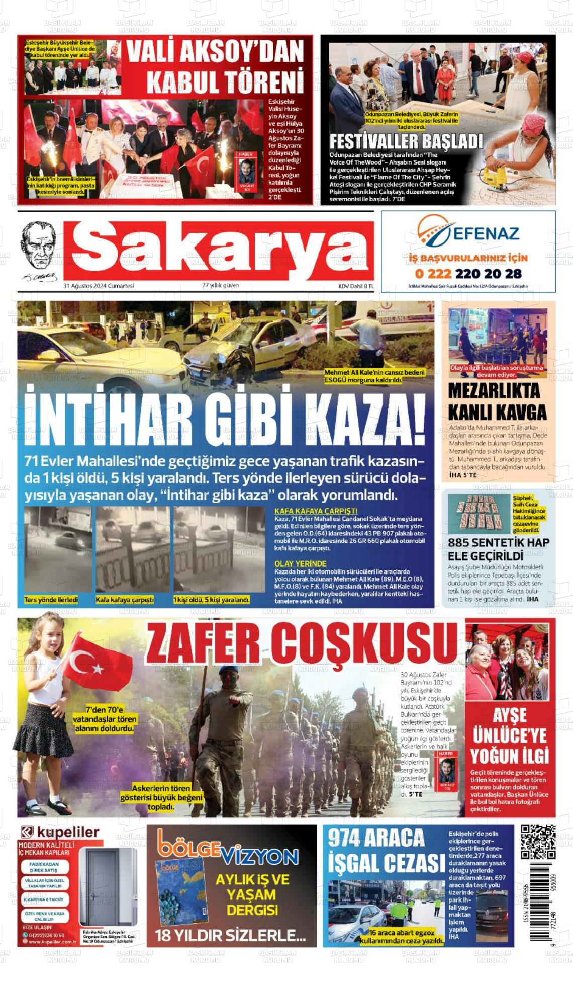 31 Ağustos 2024 Sakarya Gazete Manşeti