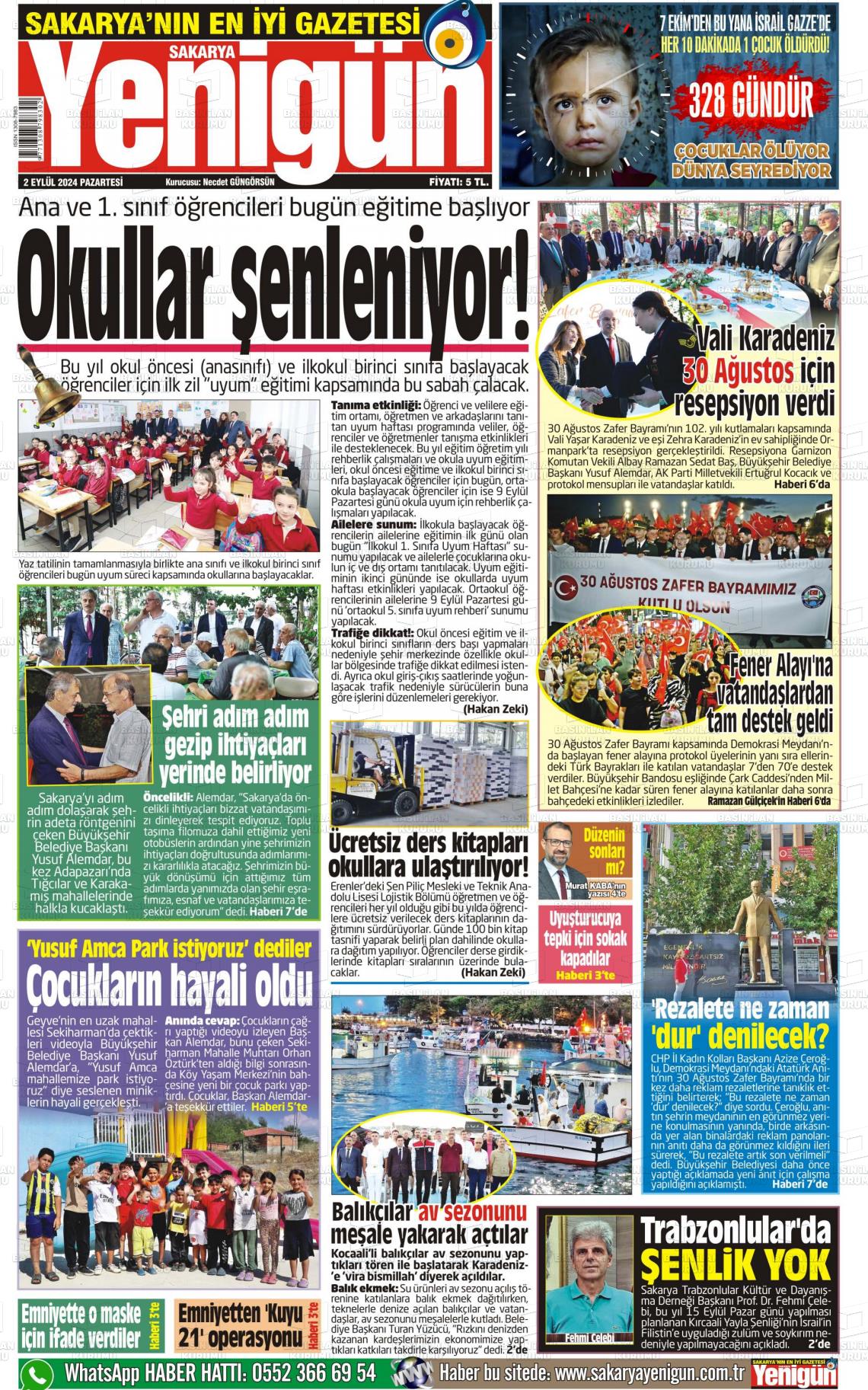 02 Eylül 2024 Sakarya Yenigün Gazete Manşeti