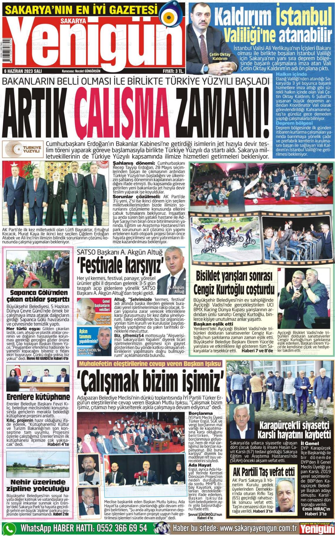 06 Haziran 2023 Sakarya Yenigün Gazete Manşeti