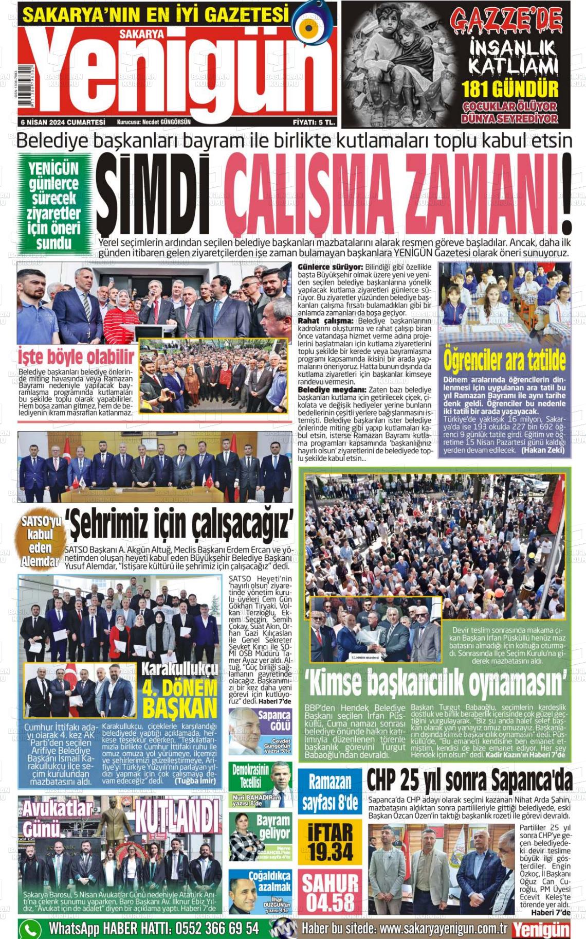 06 Nisan 2024 Sakarya Yenigün Gazete Manşeti