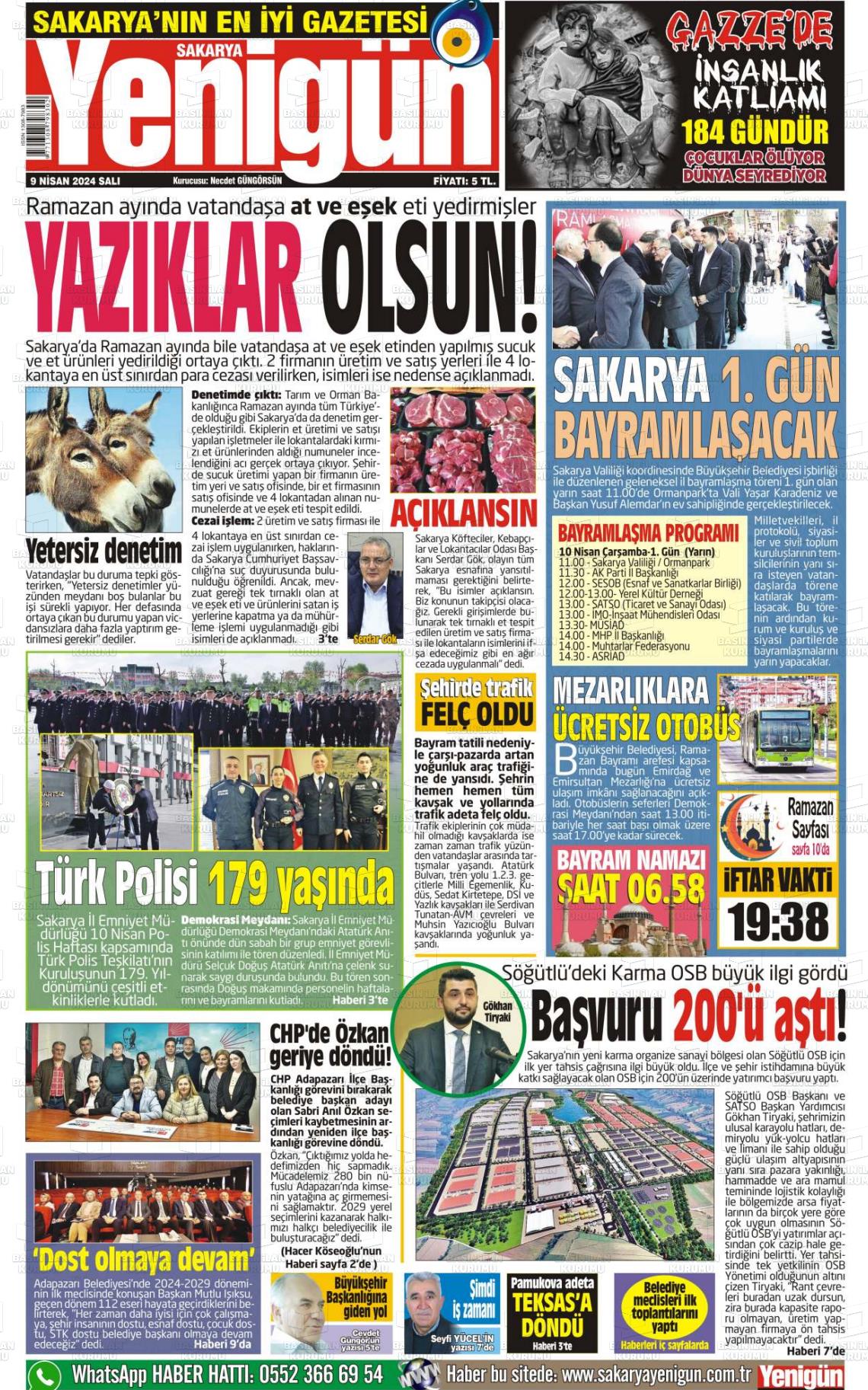 09 Nisan 2024 Sakarya Yenigün Gazete Manşeti