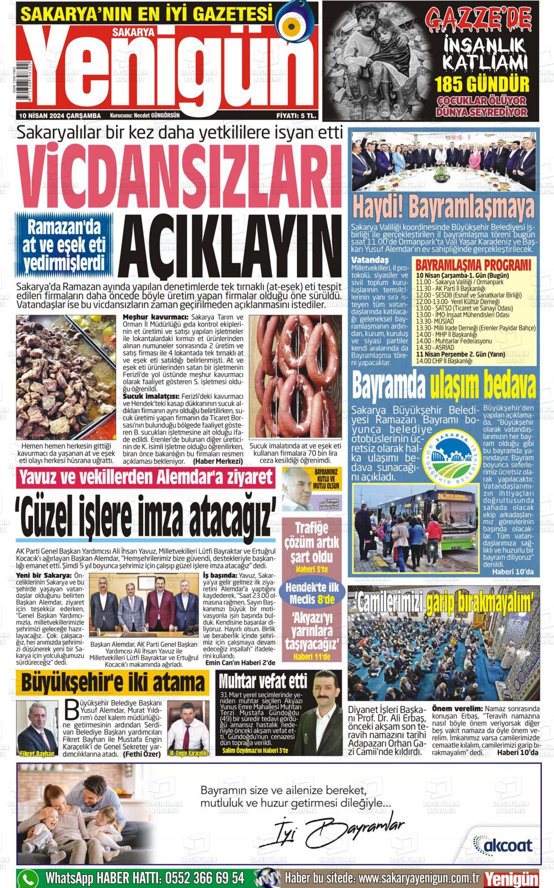 10 Nisan 2024 Sakarya Yenigün Gazete Manşeti