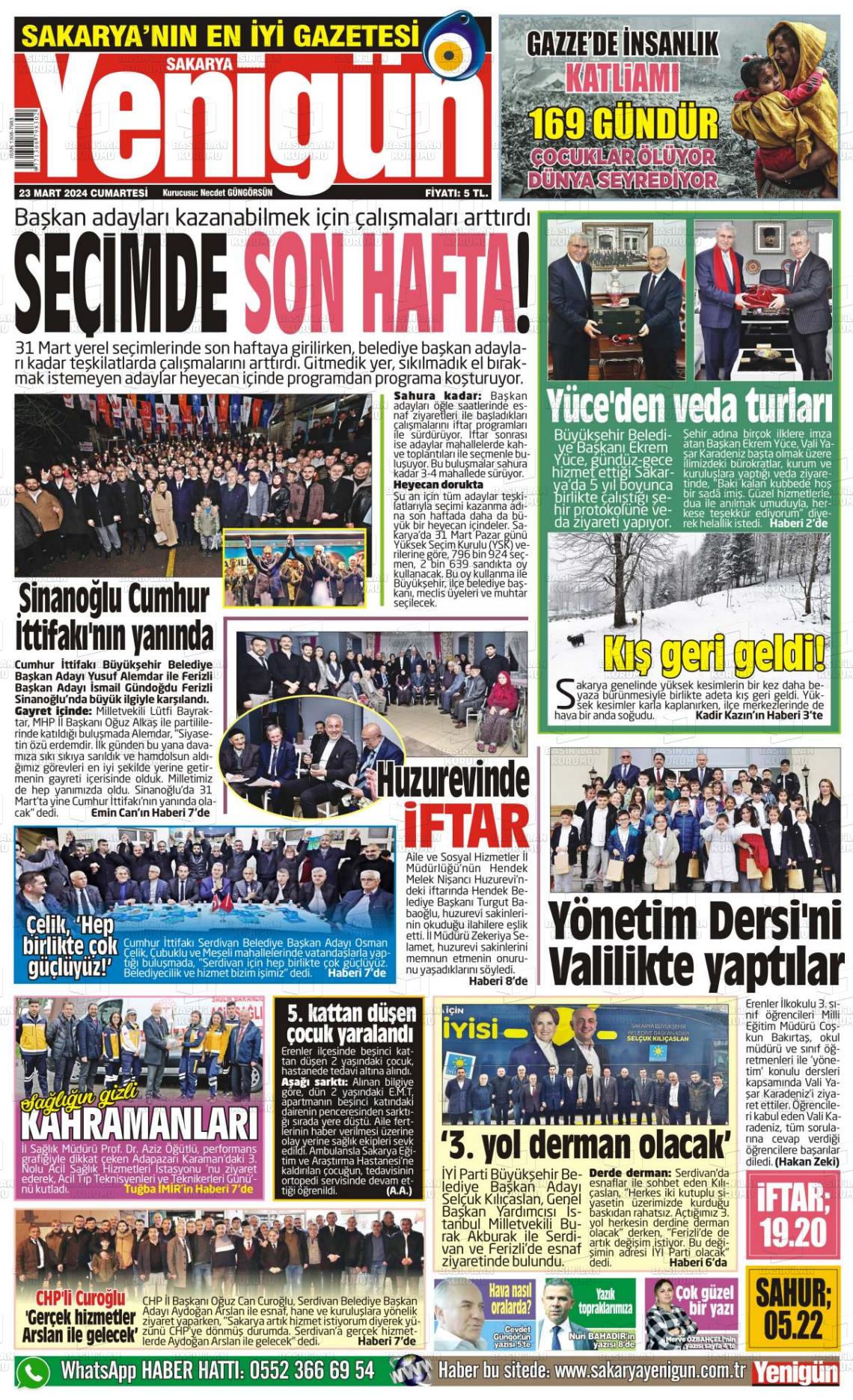 23 Mart 2024 Sakarya Yenigün Gazete Manşeti