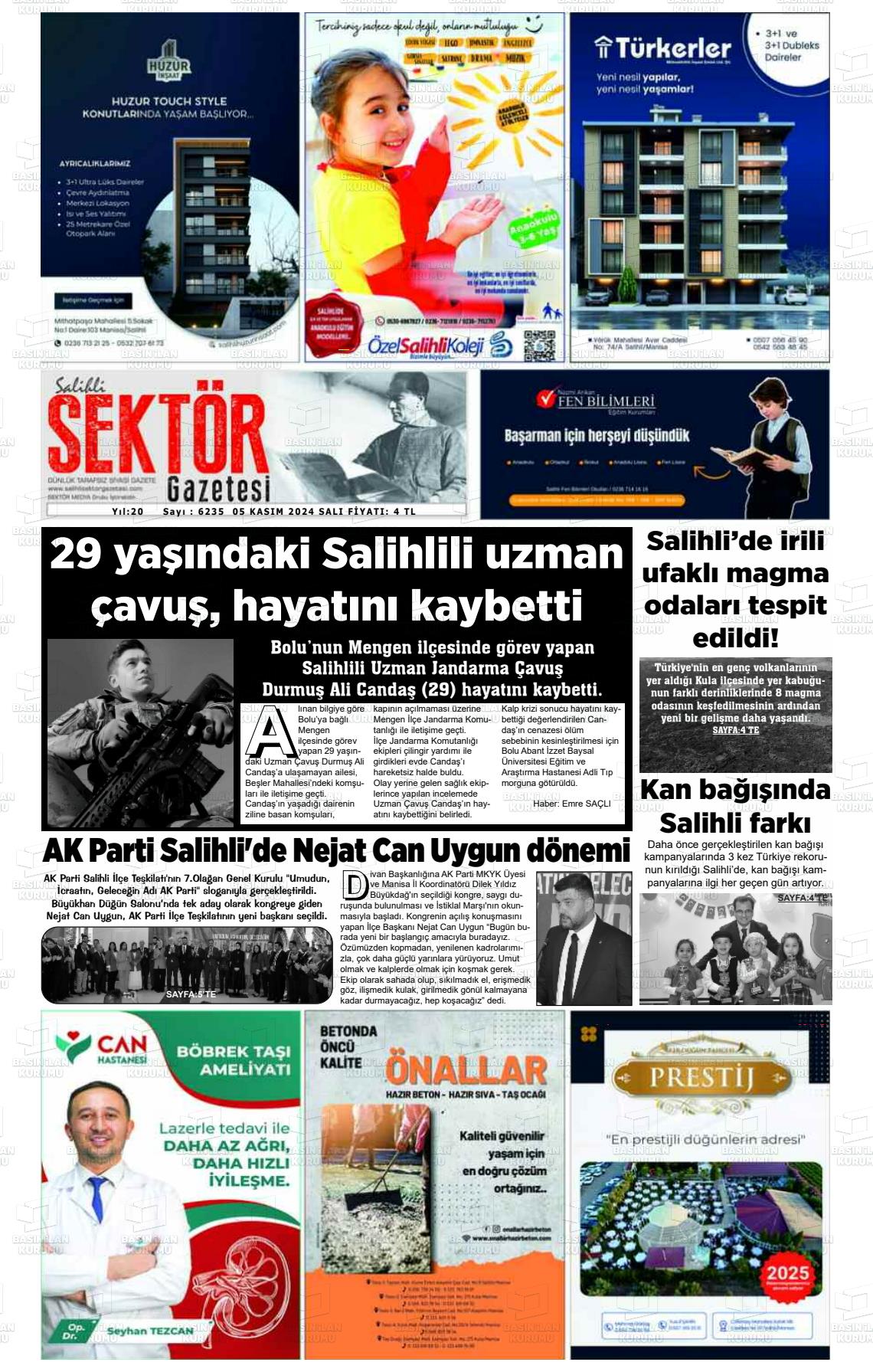 05 Kasım 2024 Salihli Sektör Gazete Manşeti