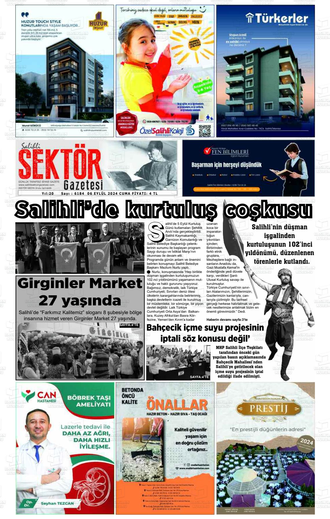 06 Eylül 2024 Salihli Sektör Gazete Manşeti