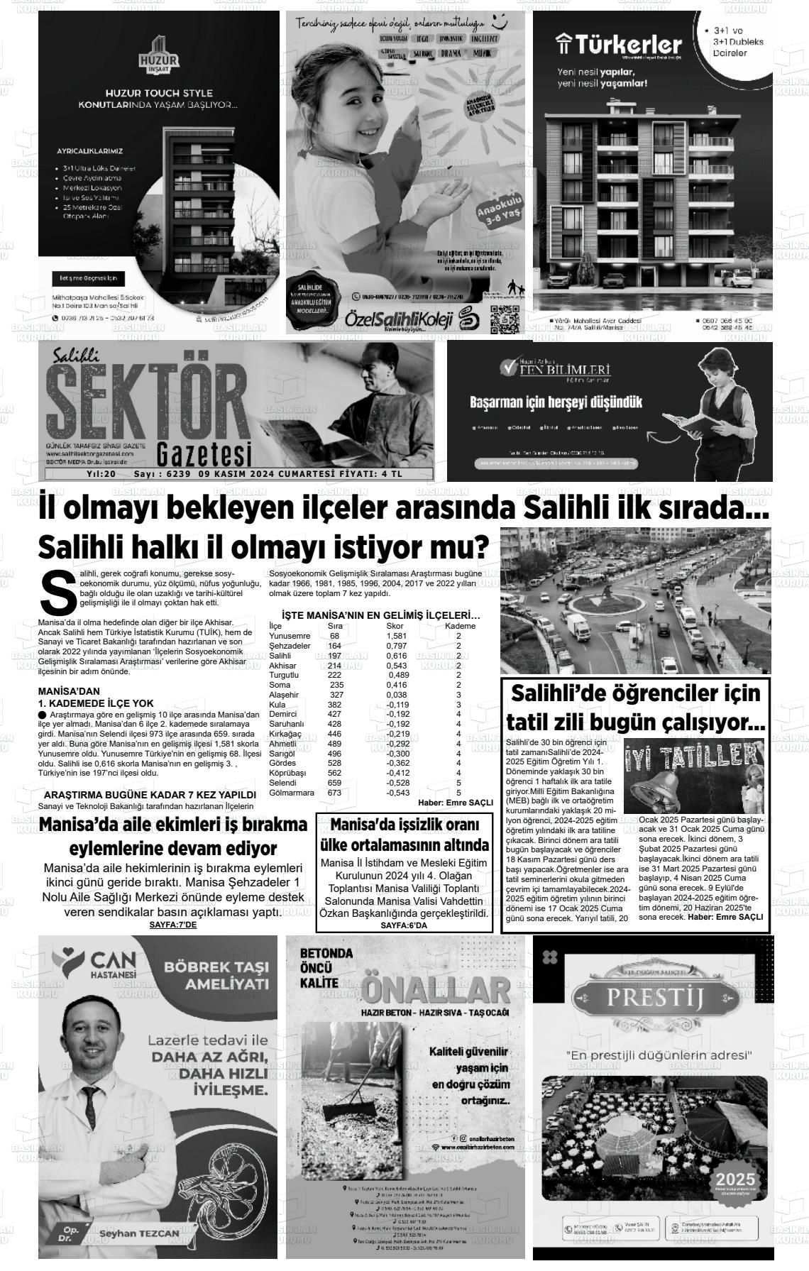 09 Kasım 2024 Salihli Sektör Gazete Manşeti