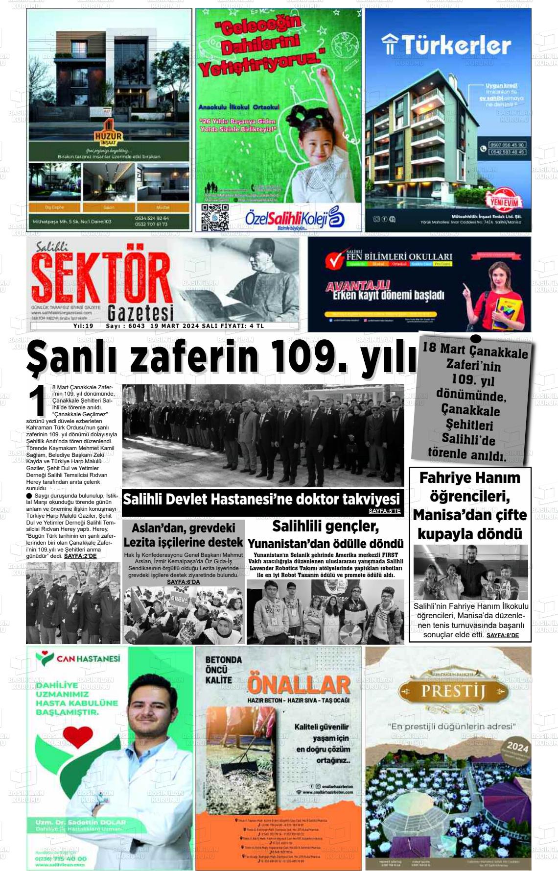 19 Mart 2024 Salihli Sektör Gazete Manşeti