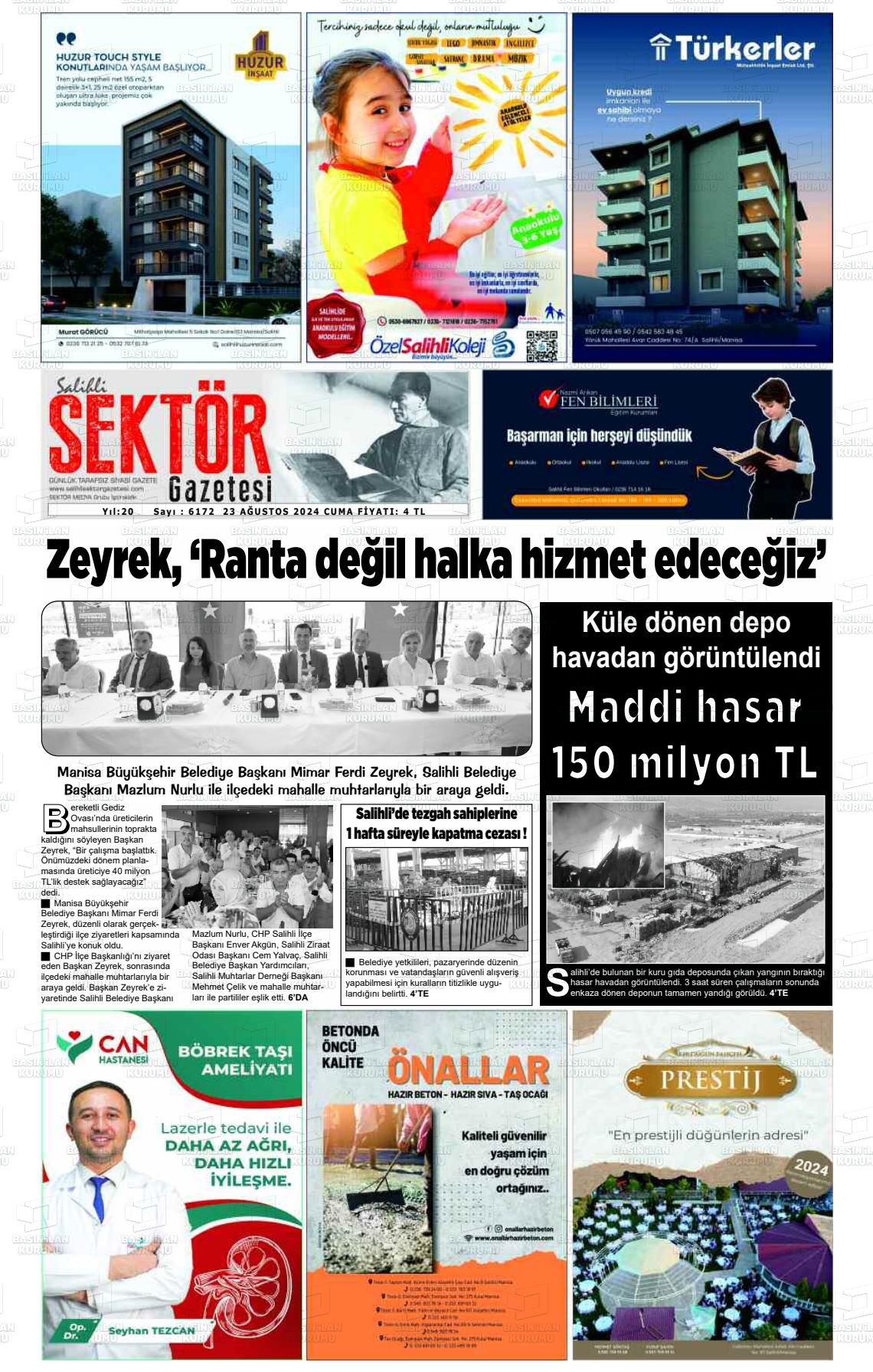 23 Ağustos 2024 Salihli Sektör Gazete Manşeti