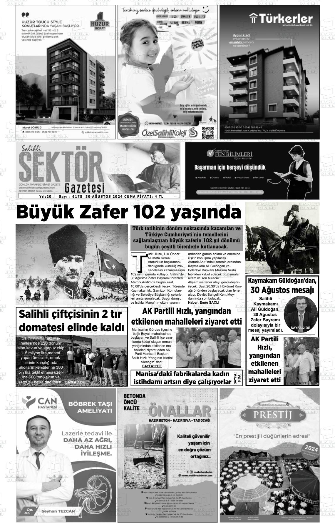 30 Ağustos 2024 Salihli Sektör Gazete Manşeti