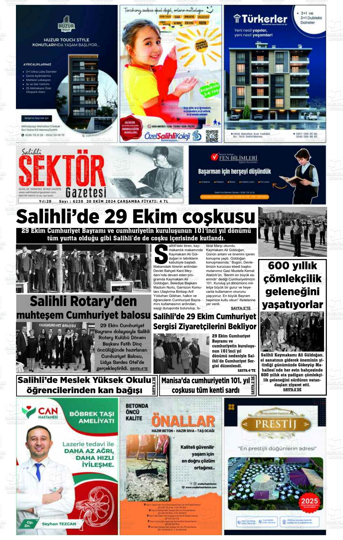 30 Ekim 2024 Salihli Sektör Gazete Manşeti