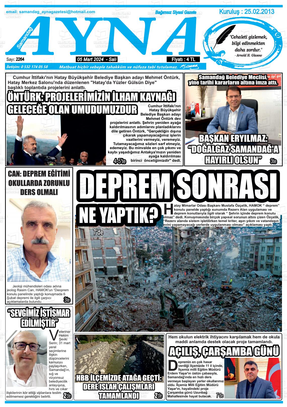 07 Mart 2024 Samandağ Ayna Gazete Manşeti