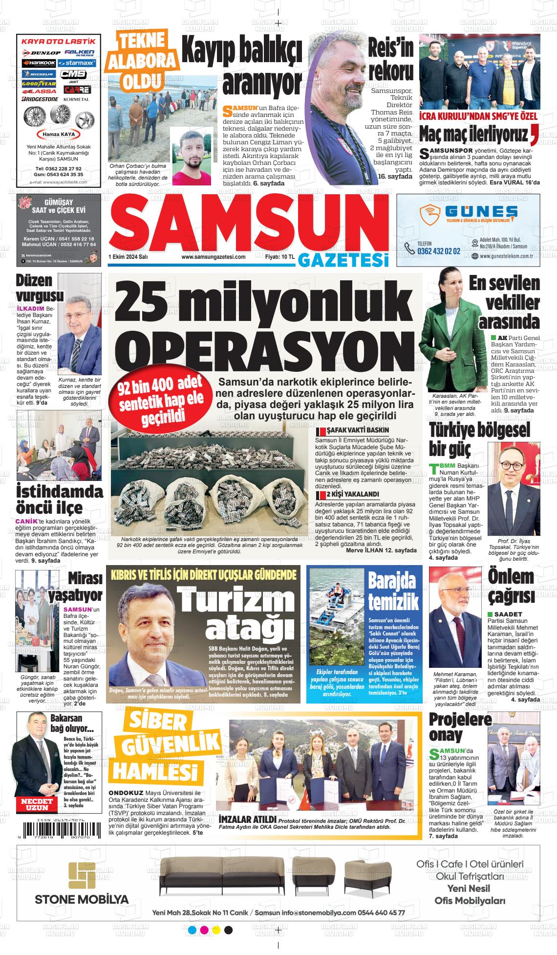 01 Ekim 2024 Samsun Gazete Manşeti