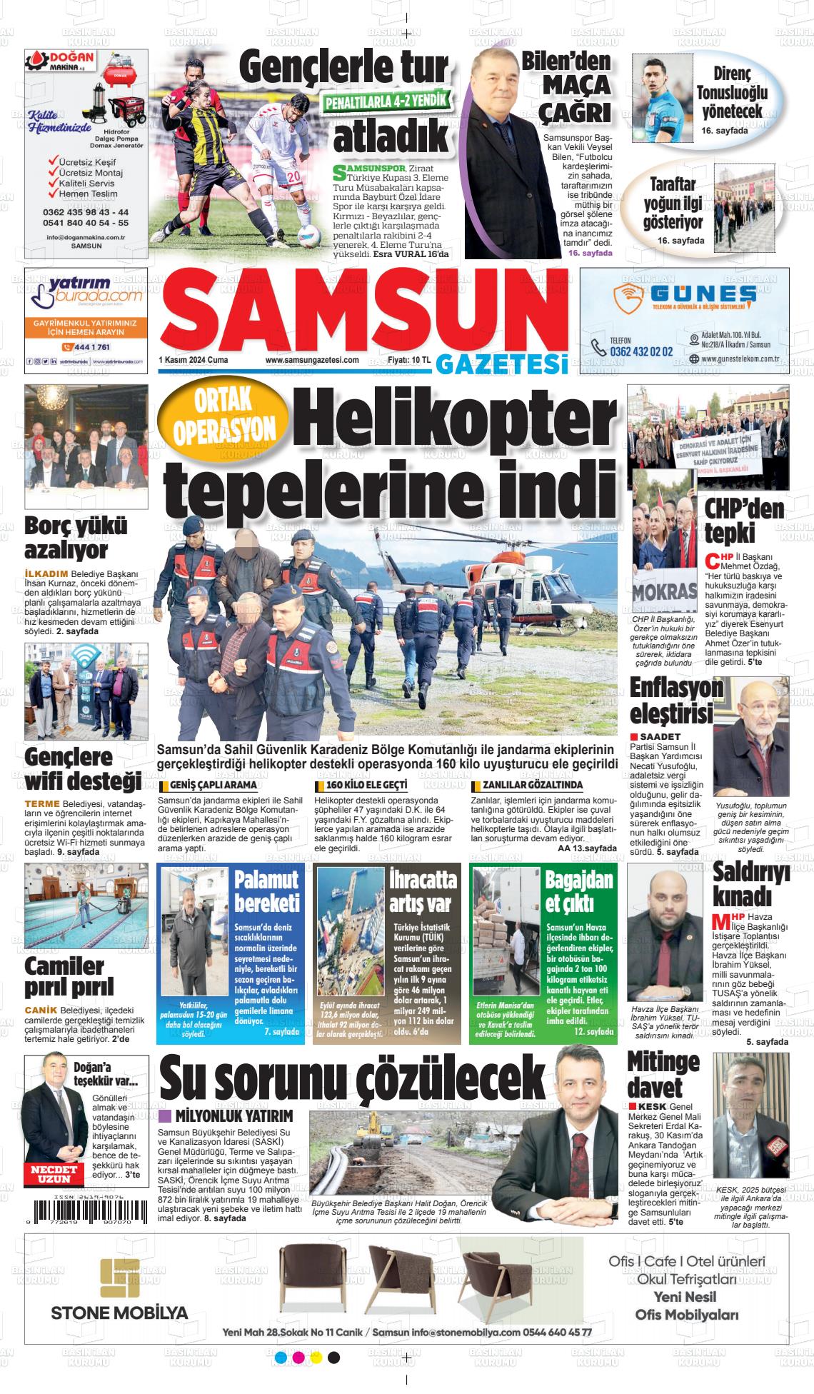 01 Kasım 2024 Samsun Gazete Manşeti