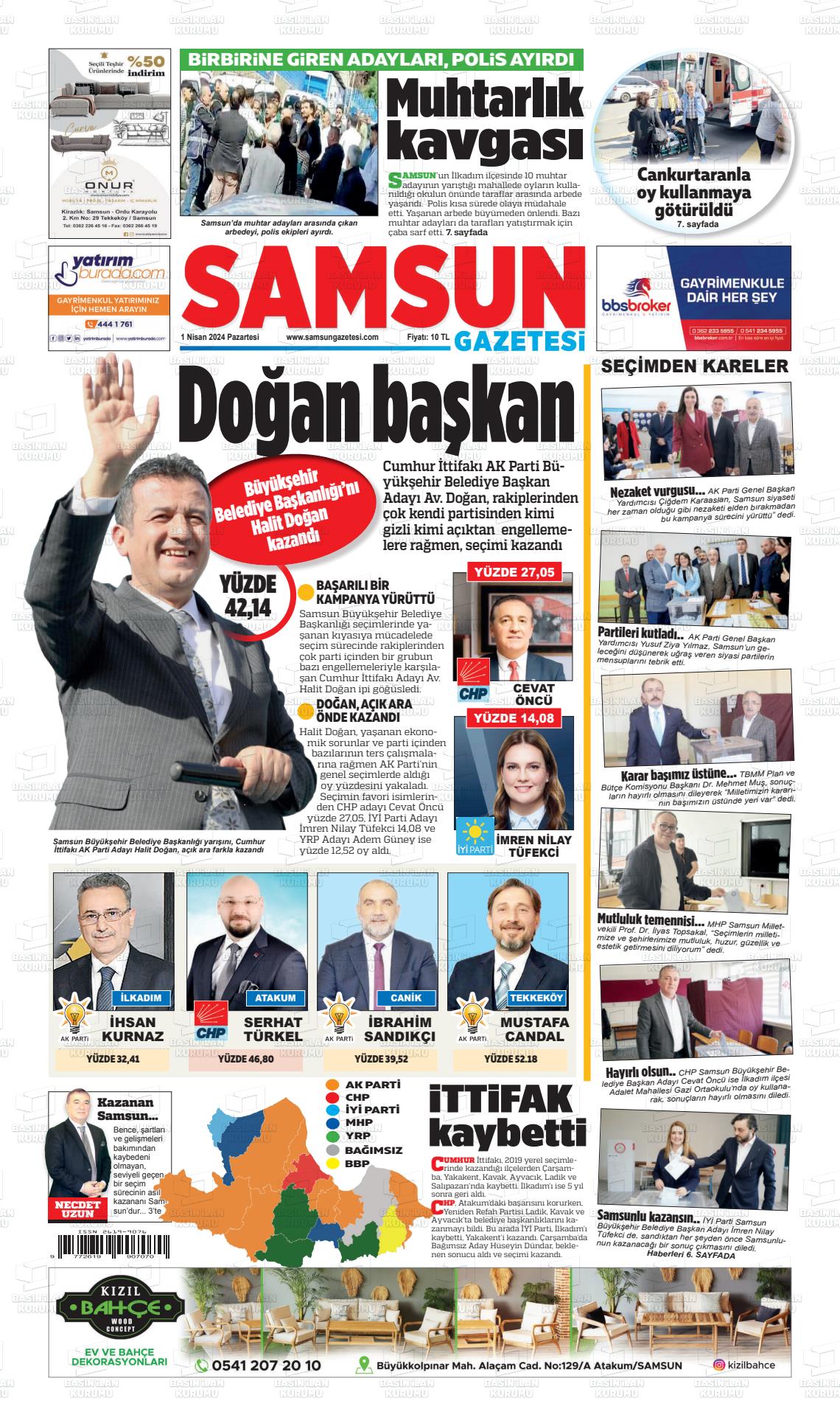 01 Nisan 2024 Samsun Gazete Manşeti