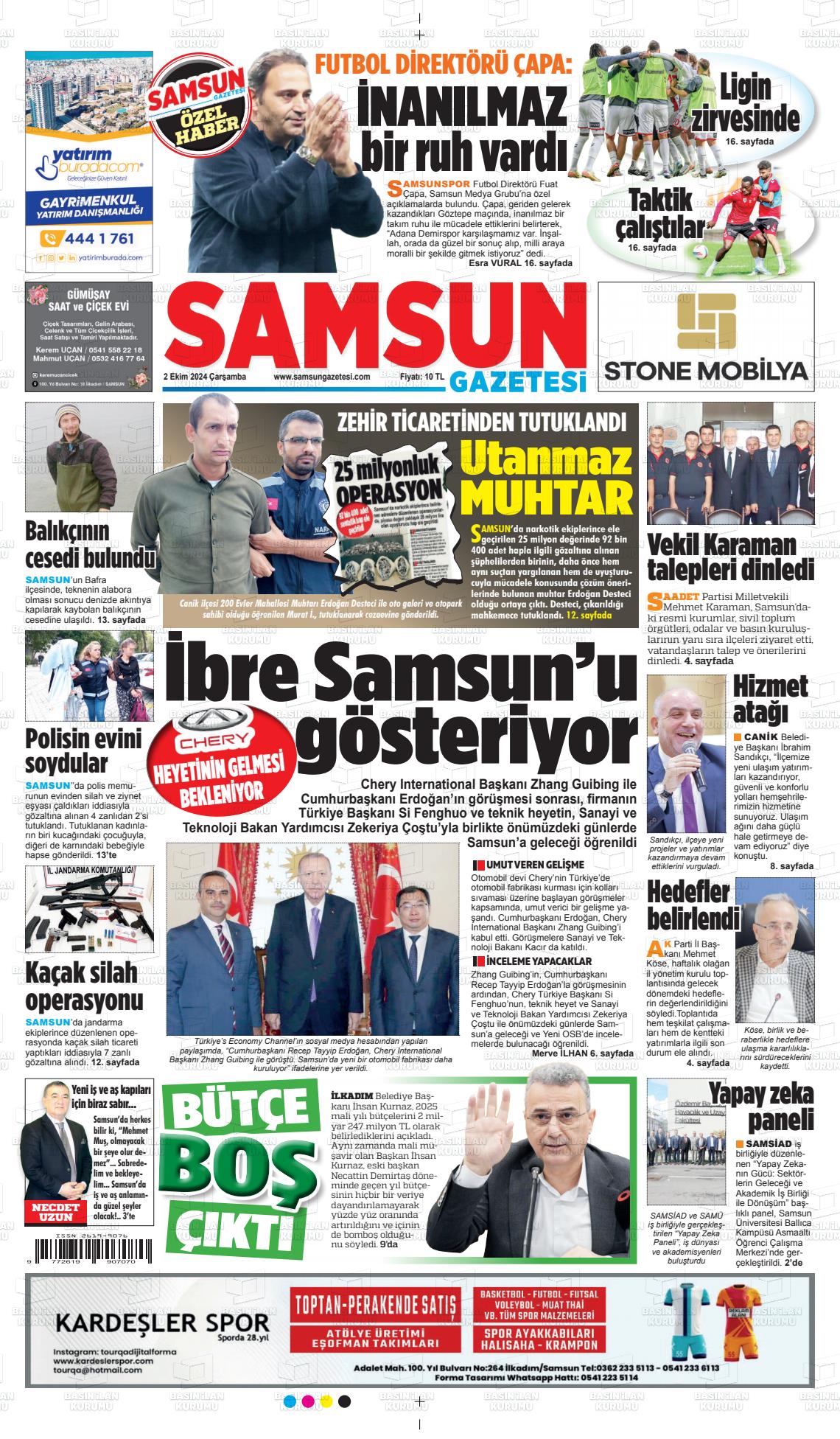 02 Ekim 2024 Samsun Gazete Manşeti