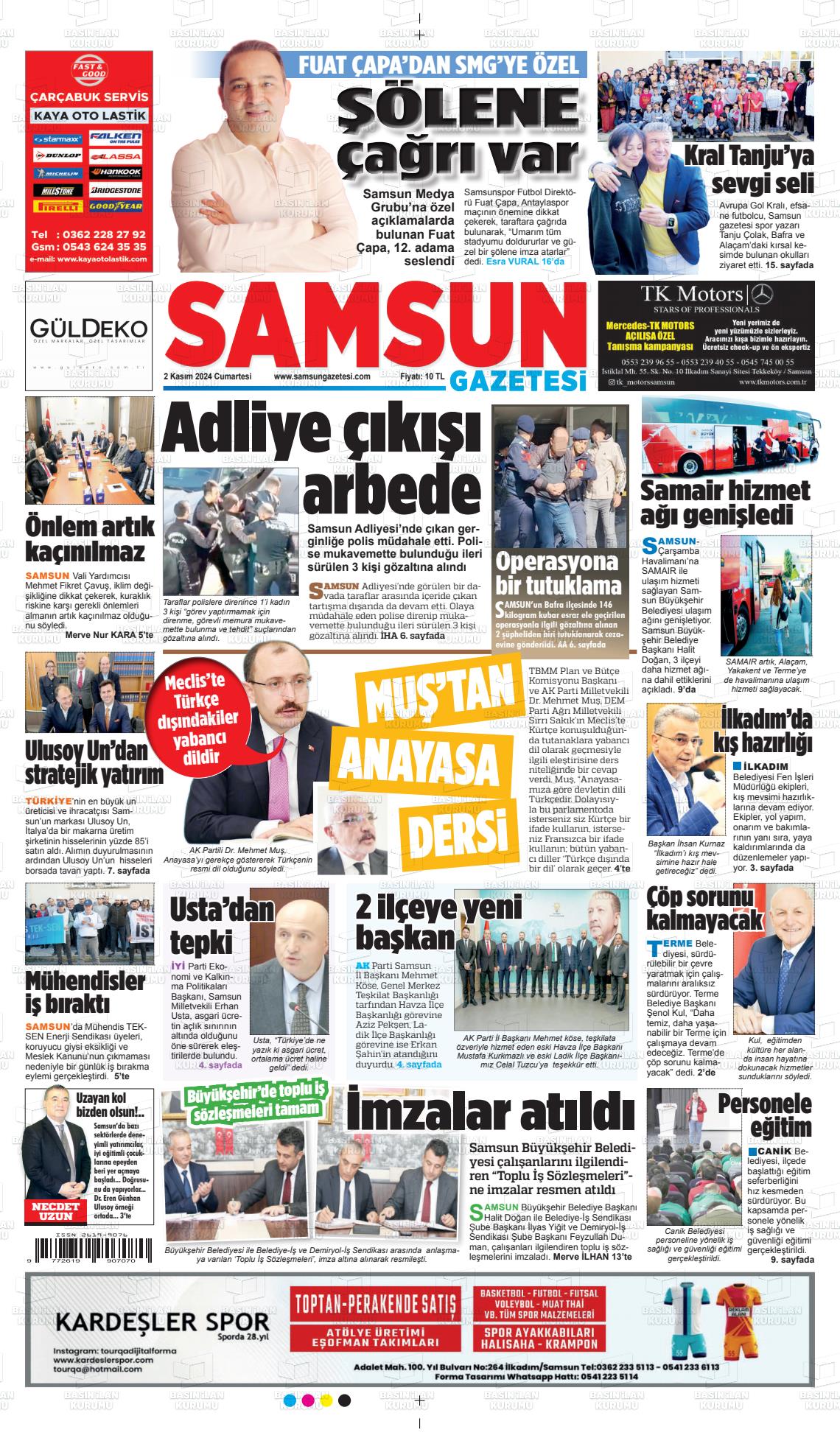 02 Kasım 2024 Samsun Gazete Manşeti