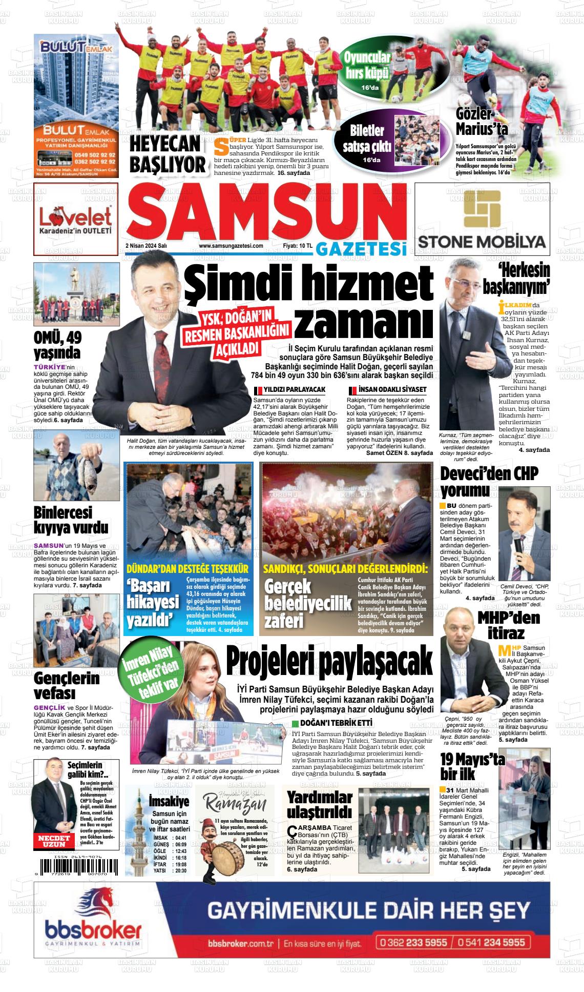 02 Nisan 2024 Samsun Gazete Manşeti