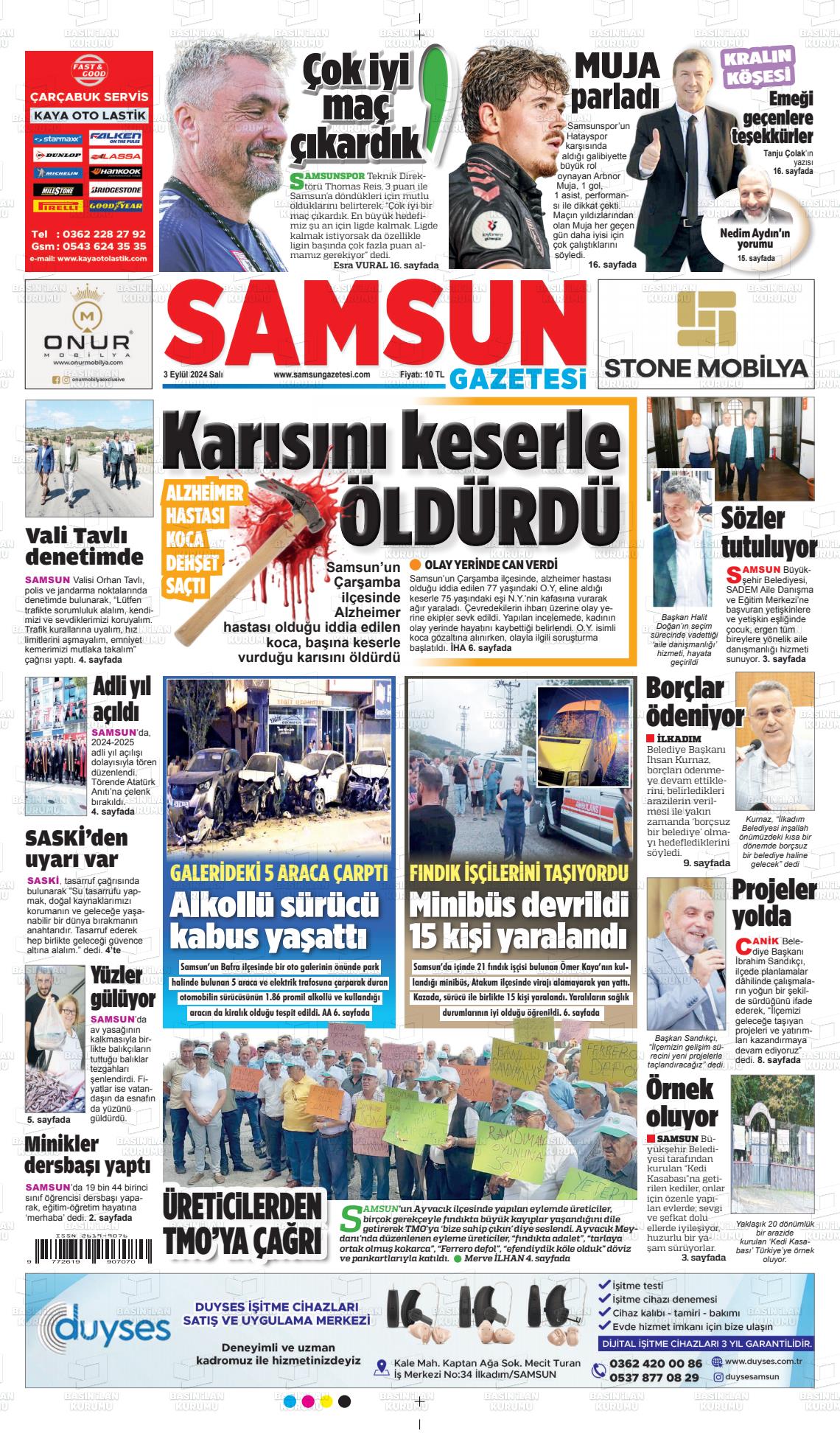 03 Eylül 2024 Samsun Gazete Manşeti