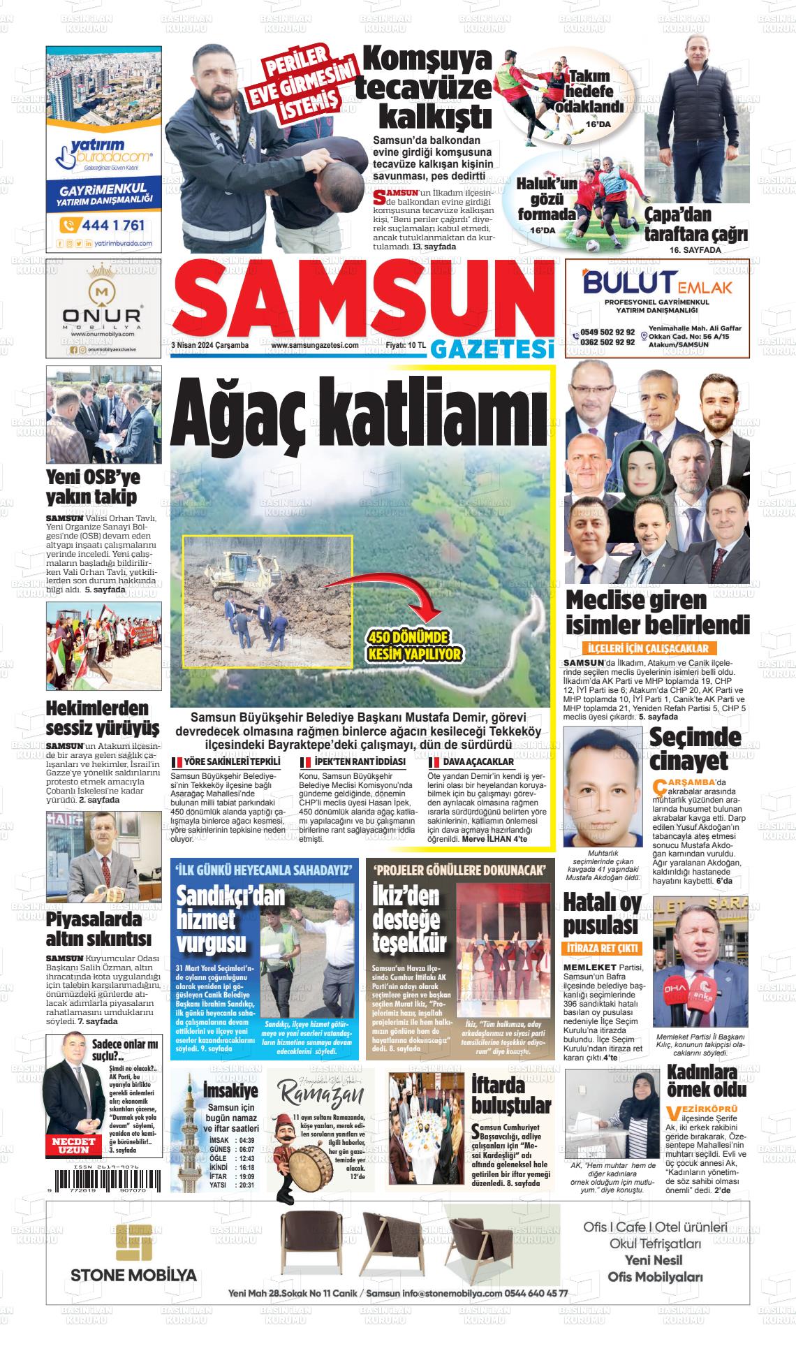 03 Nisan 2024 Samsun Gazete Manşeti