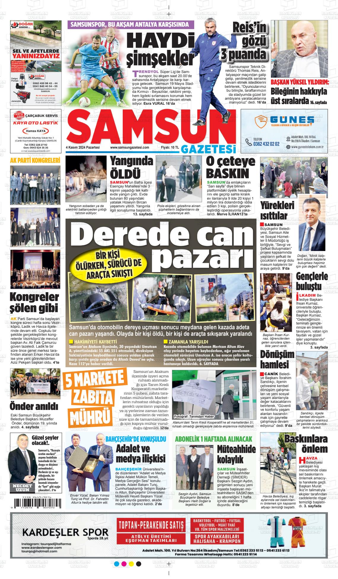 04 Kasım 2024 Samsun Gazete Manşeti