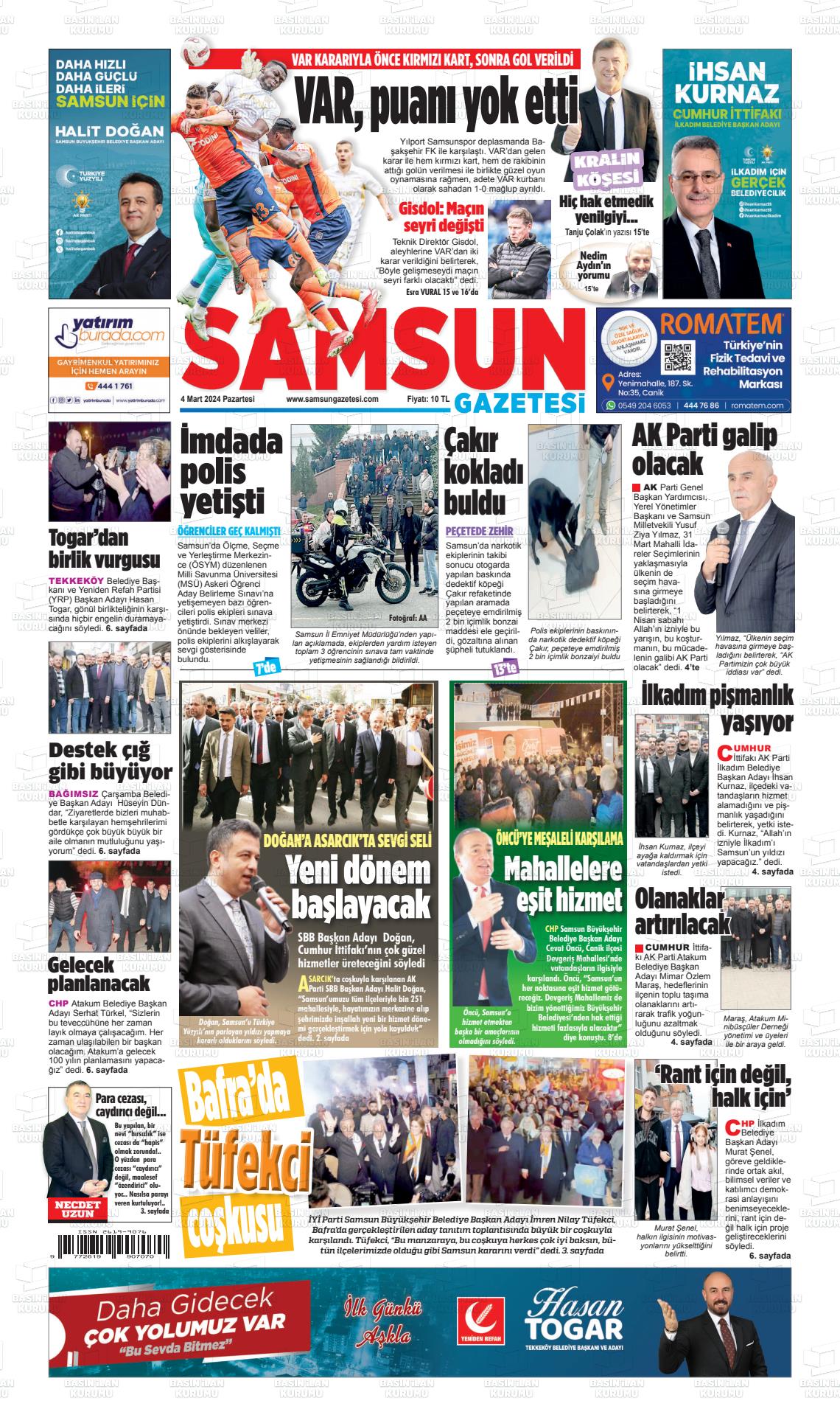 04 Mart 2024 Samsun Gazete Manşeti