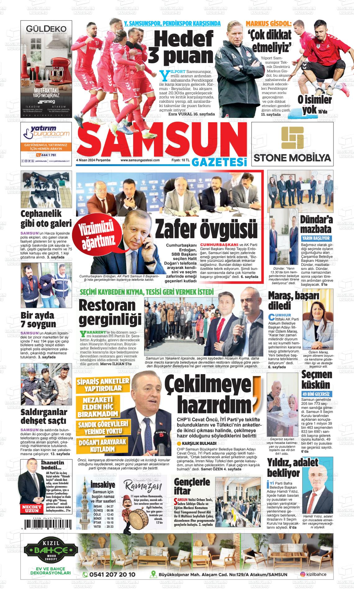 04 Nisan 2024 Samsun Gazete Manşeti