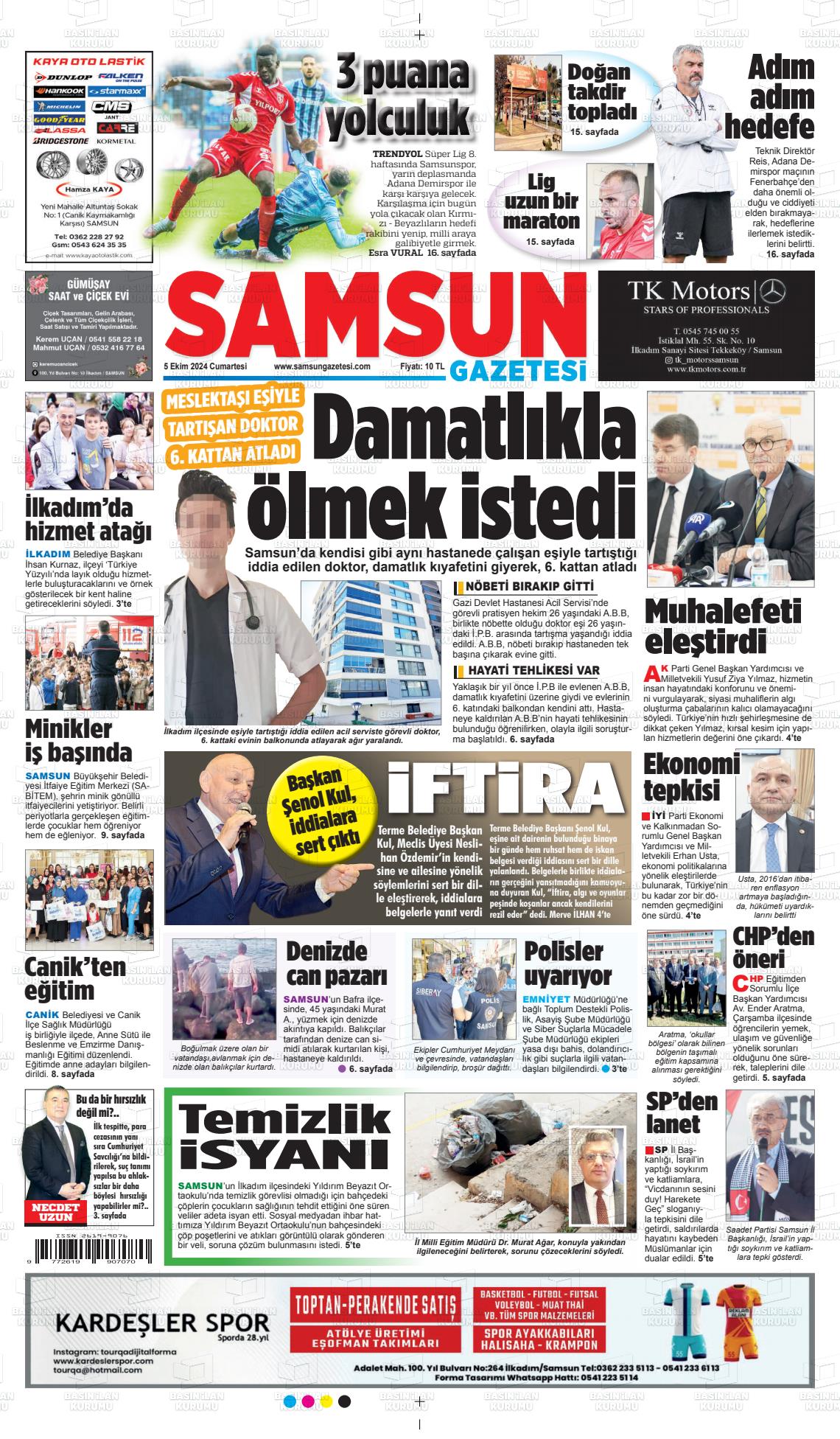 05 Ekim 2024 Samsun Gazete Manşeti