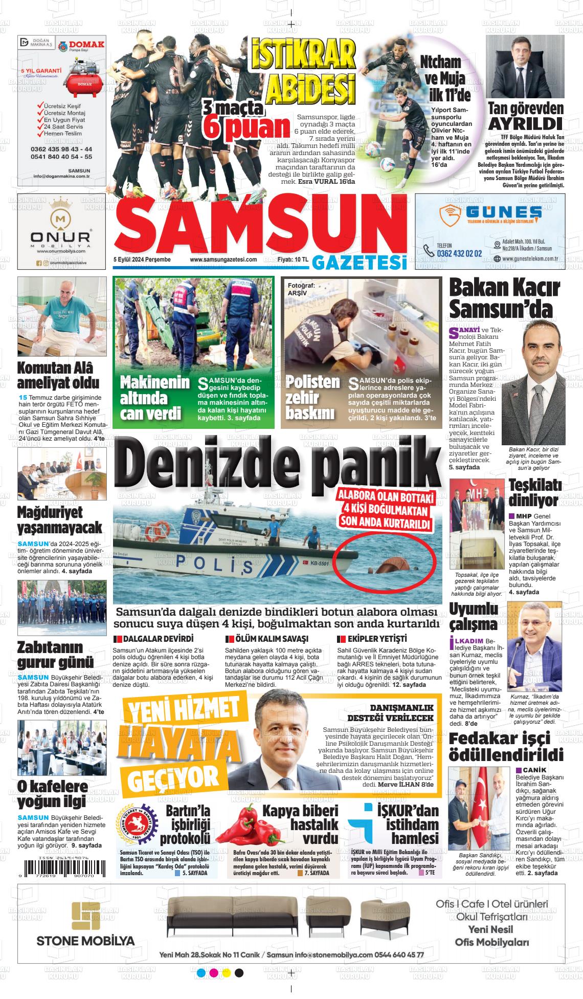 05 Eylül 2024 Samsun Gazete Manşeti