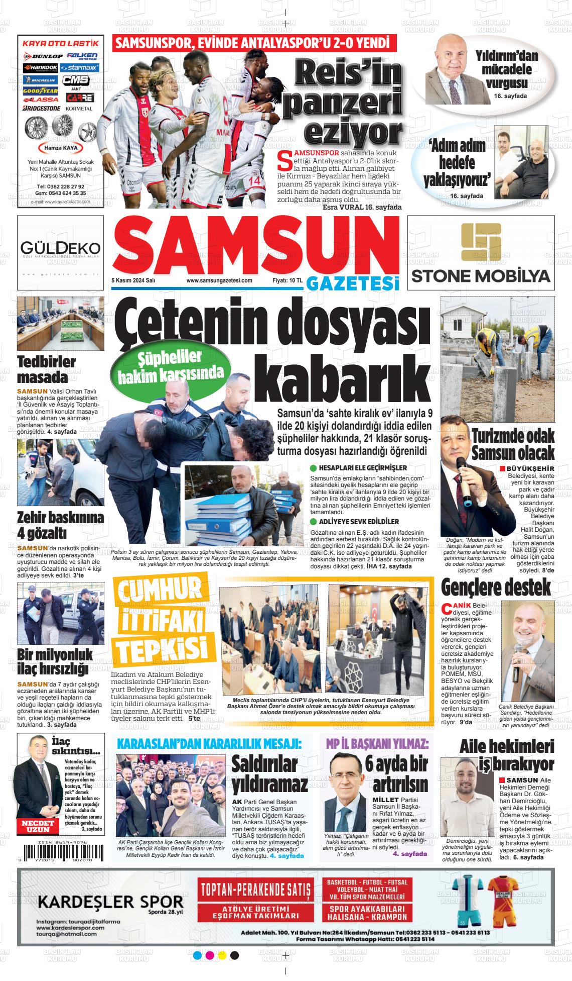 05 Kasım 2024 Samsun Gazete Manşeti