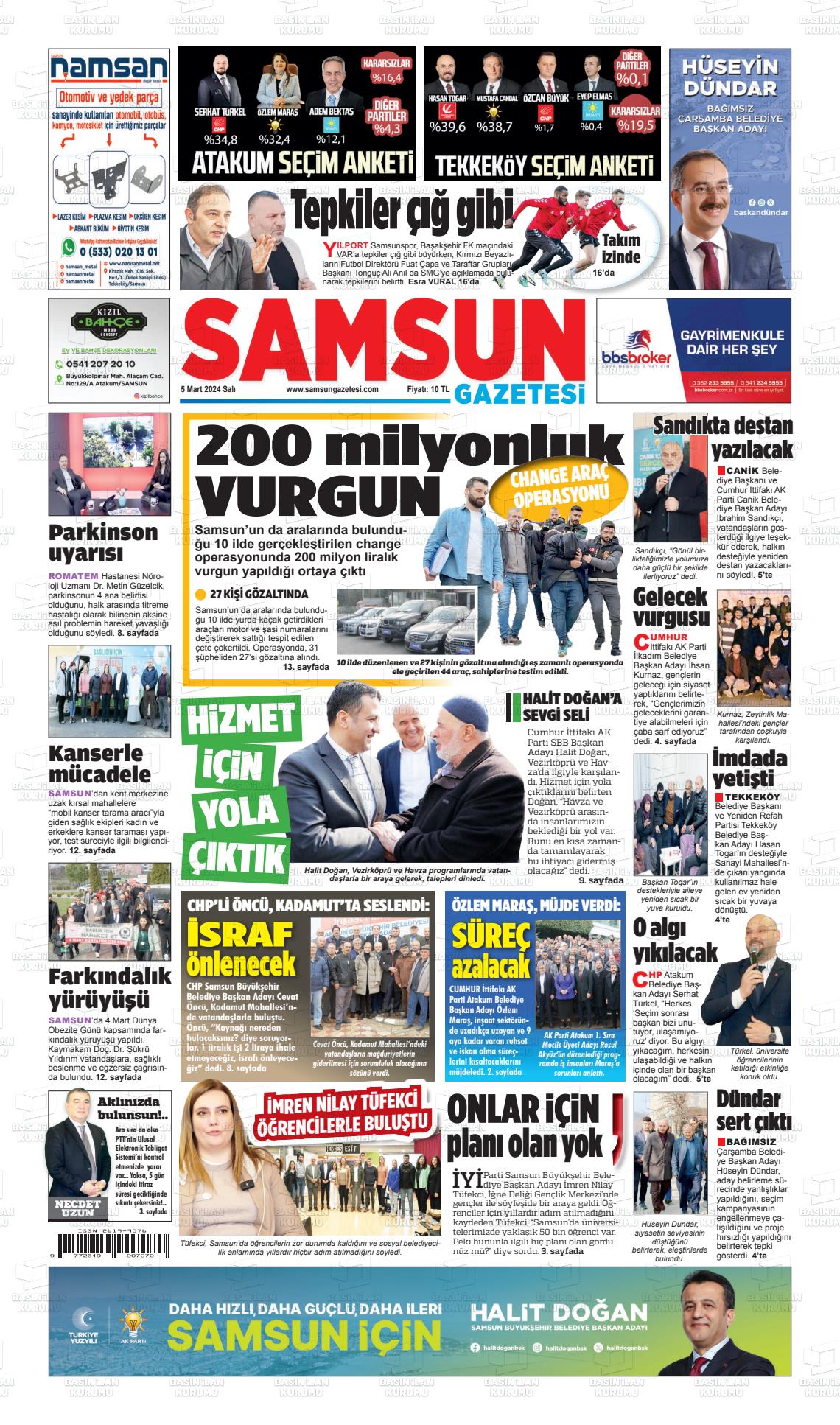 06 Mart 2024 Samsun Gazete Manşeti