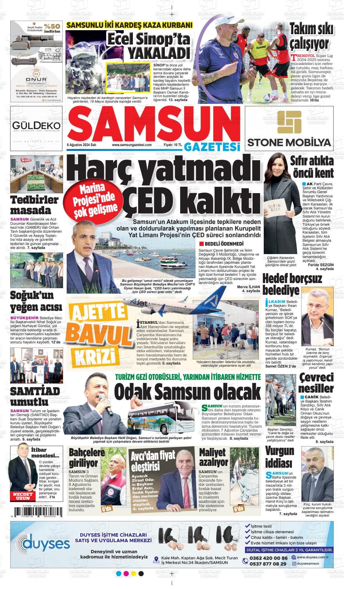 06 Ağustos 2024 Samsun Gazete Manşeti