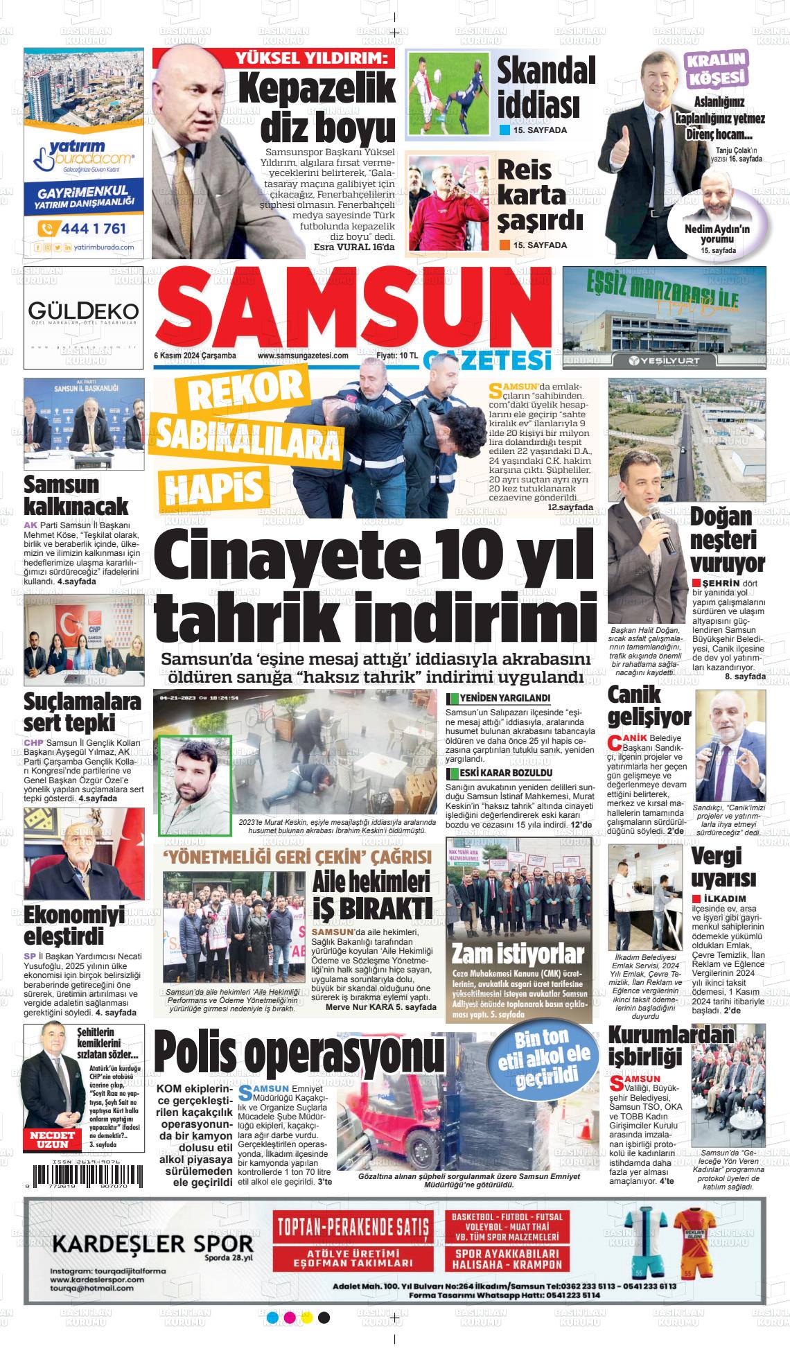 06 Kasım 2024 Samsun Gazete Manşeti