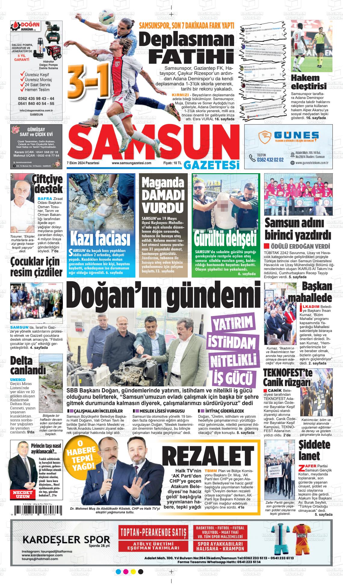 07 Ekim 2024 Samsun Gazete Manşeti