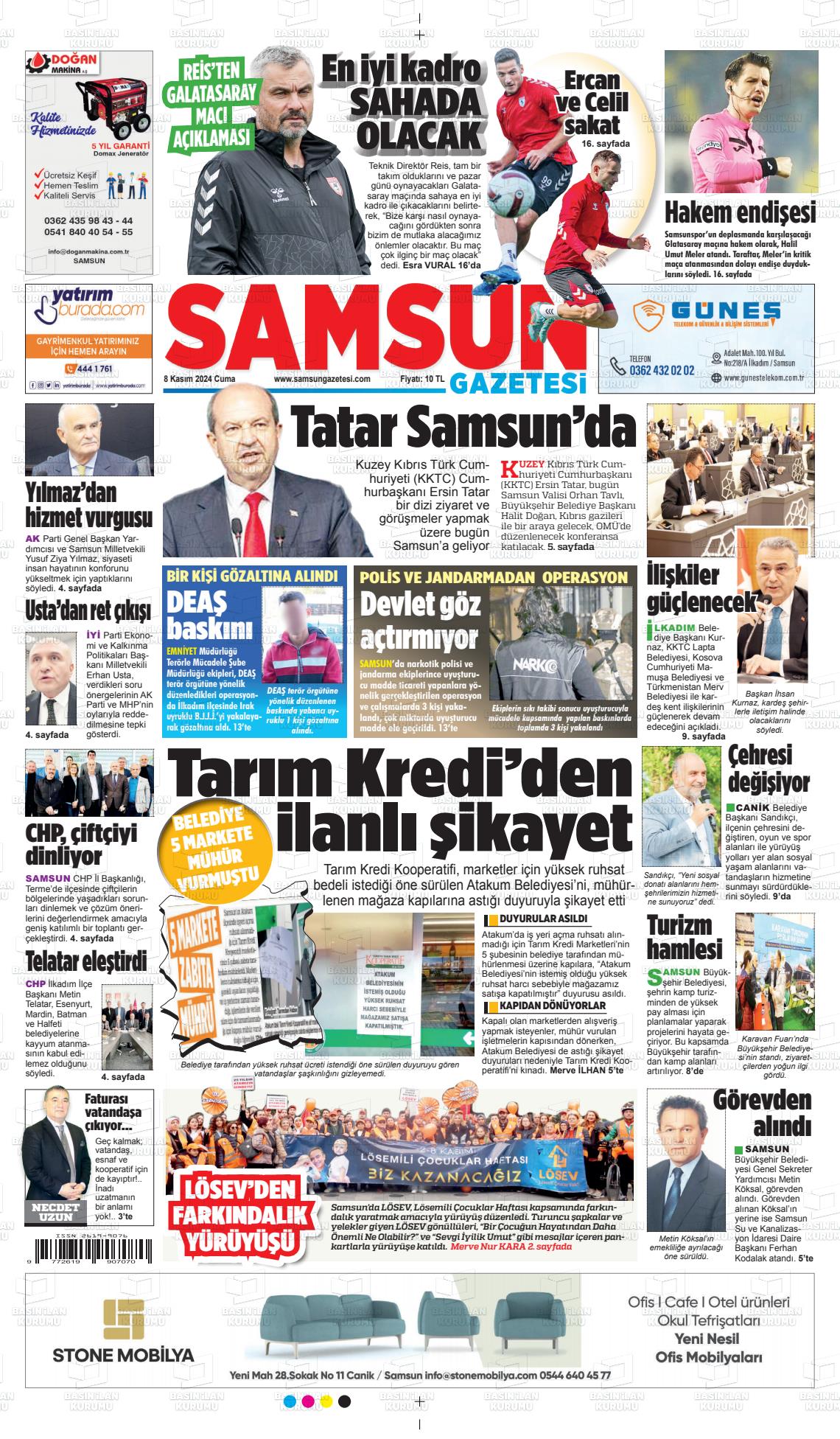 08 Kasım 2024 Samsun Gazete Manşeti