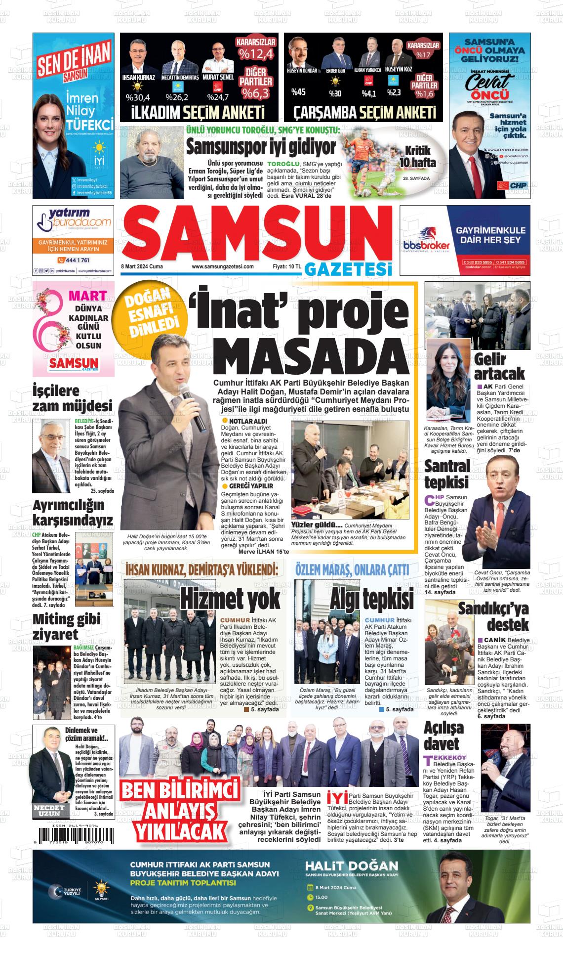 08 Mart 2024 Samsun Gazete Manşeti