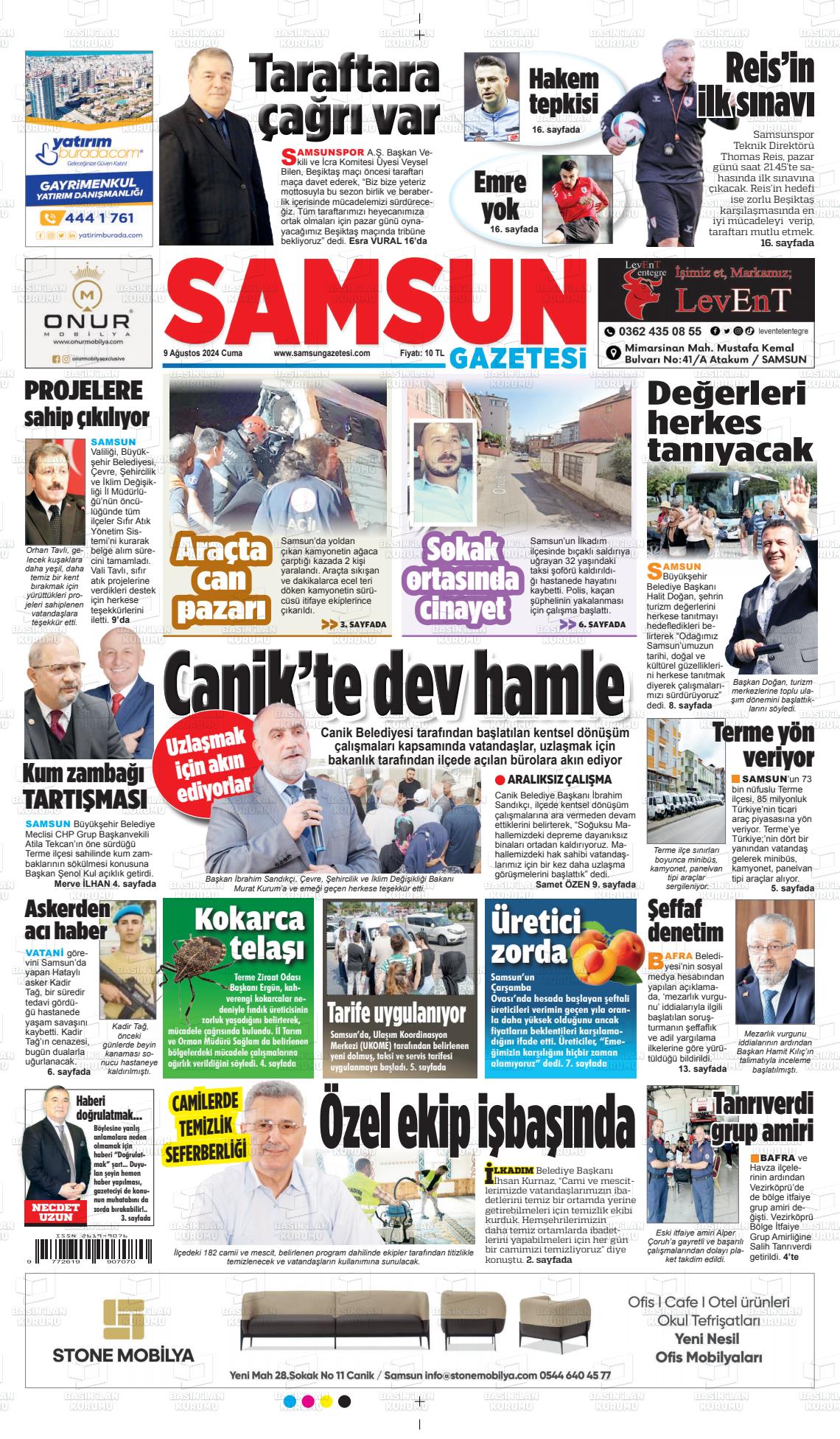 09 Ağustos 2024 Samsun Gazete Manşeti