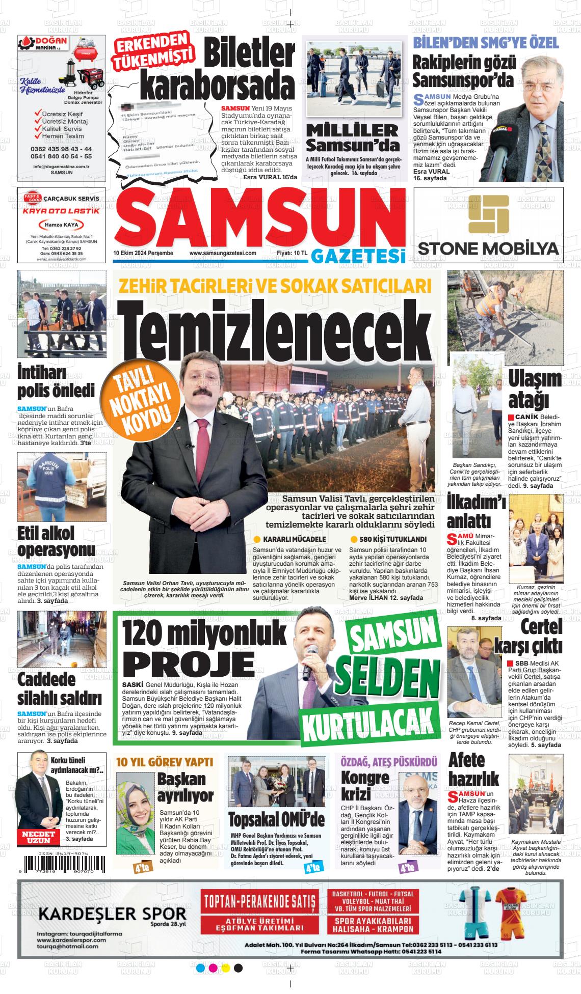 10 Ekim 2024 Samsun Gazete Manşeti