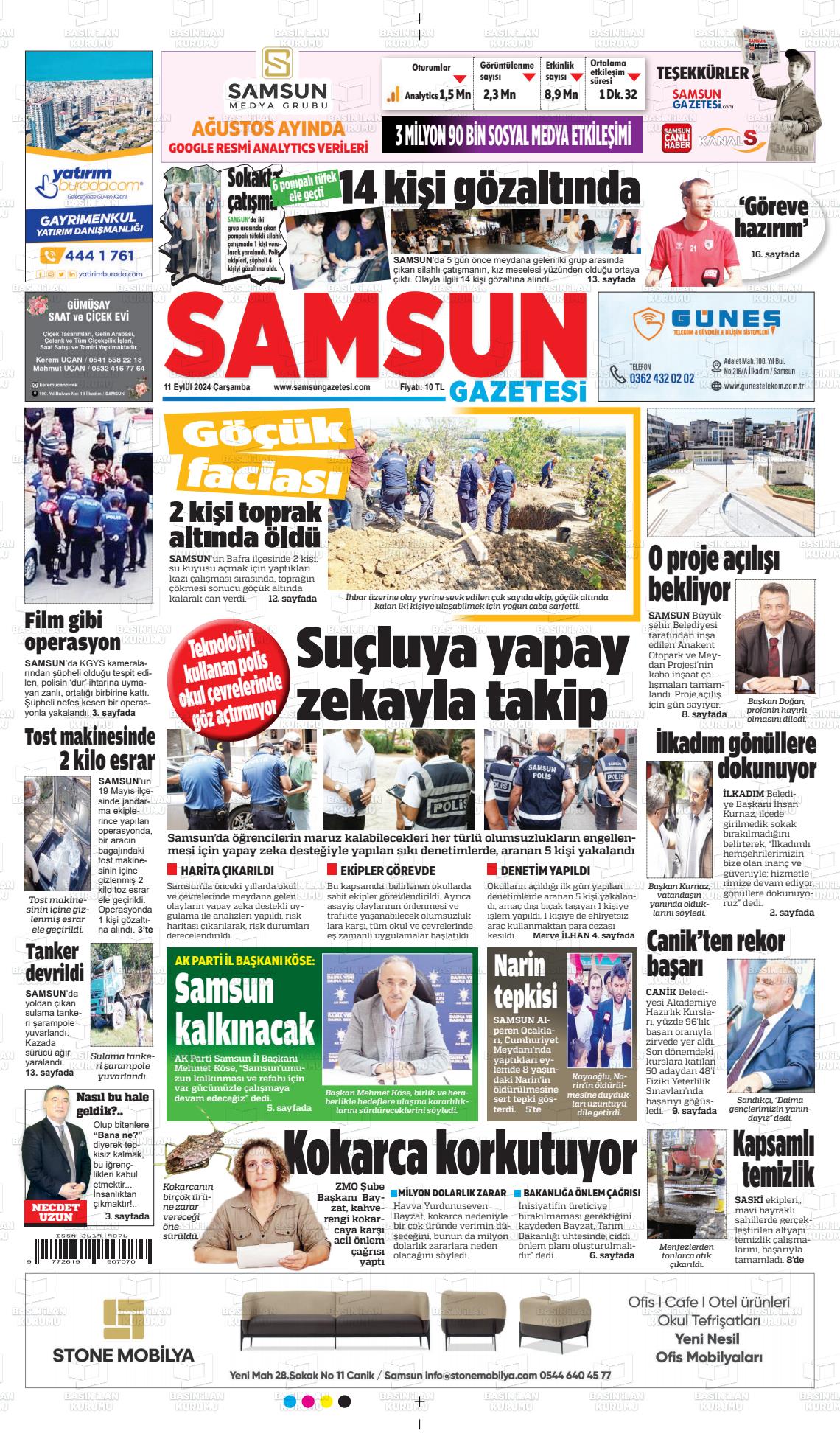 11 Eylül 2024 Samsun Gazete Manşeti