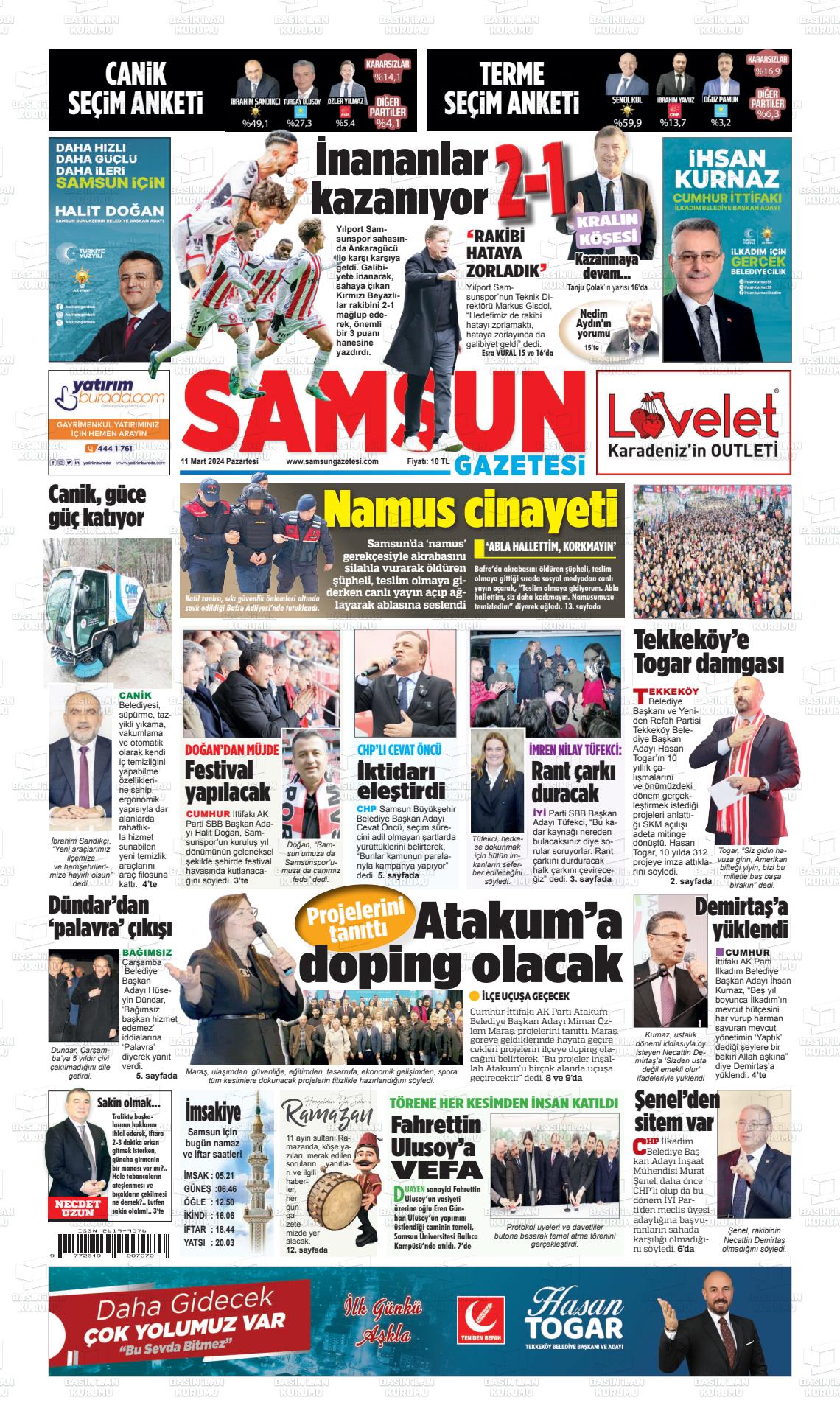 11 Mart 2024 Samsun Gazete Manşeti