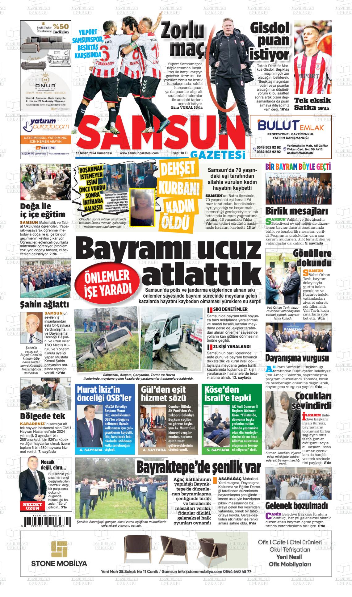 13 Nisan 2024 Samsun Gazete Manşeti