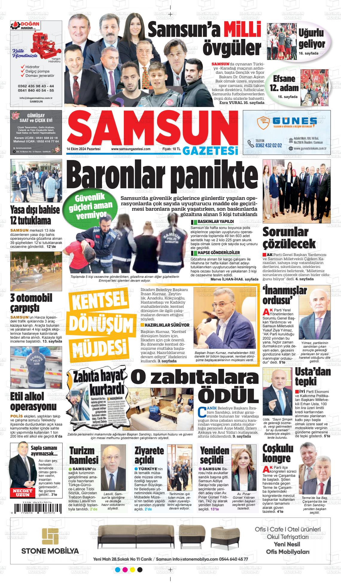 14 Ekim 2024 Samsun Gazete Manşeti