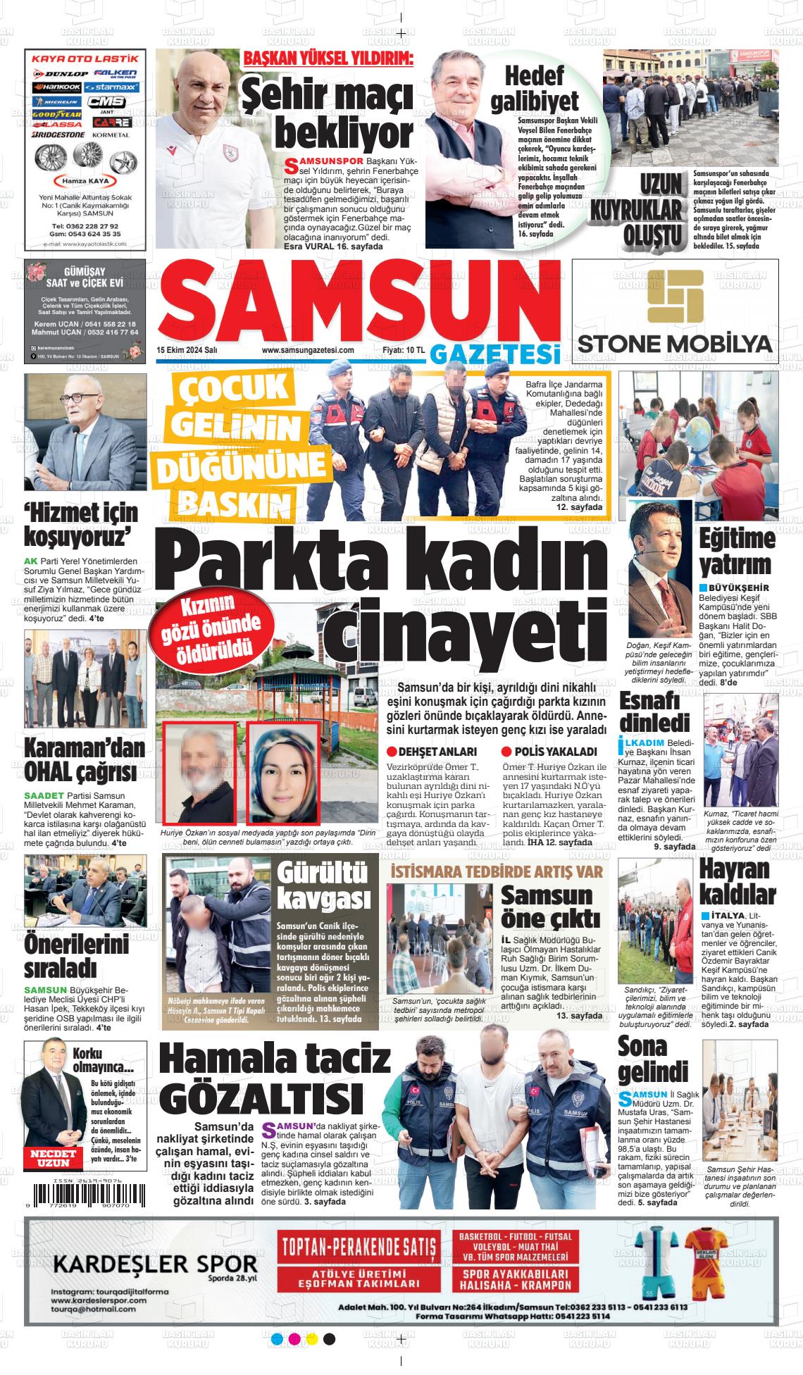 15 Ekim 2024 Samsun Gazete Manşeti