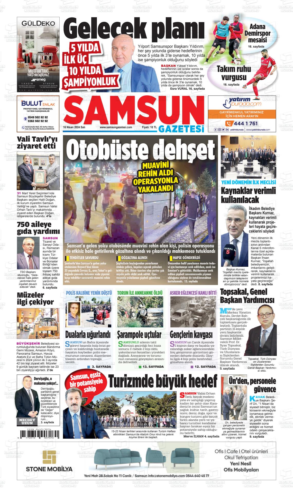 16 Nisan 2024 Samsun Gazete Manşeti